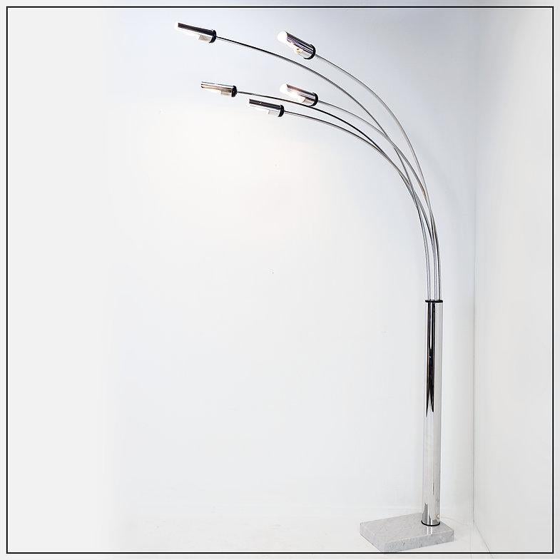 Vintage Chrome 5 arms floor lamp on marble base, Italy, 1970's For Sale 8
