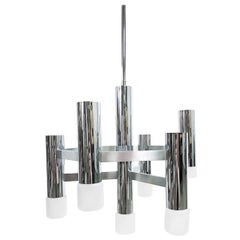 Vintage Chrome 7 Lightpoint Chandelier by Gaetano Sciolari, 1970s