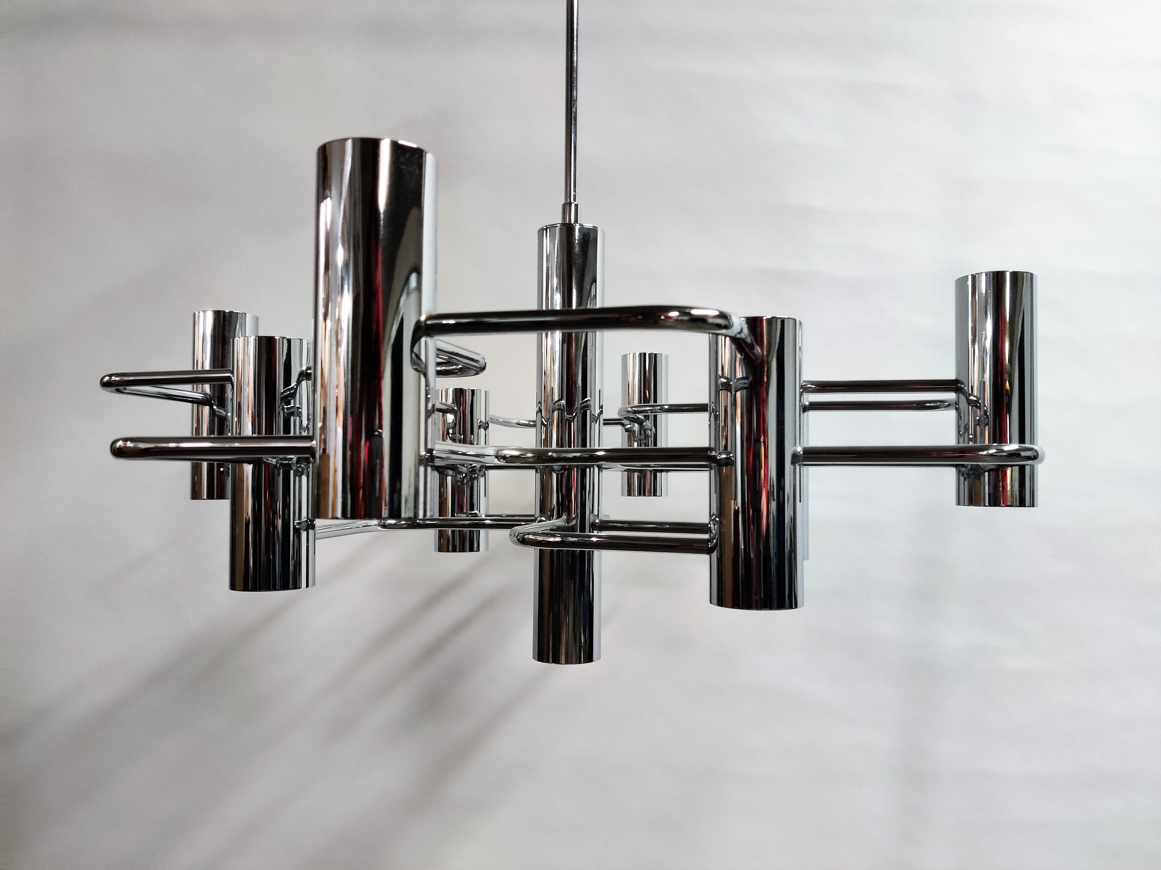 Late 20th Century Vintage Chrome 9 Lightpoint Chandelier by Gaetano Sciolari, 1970