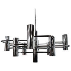 Vintage Chrome 9 Lightpoint Chandelier by Gaetano Sciolari, 1970