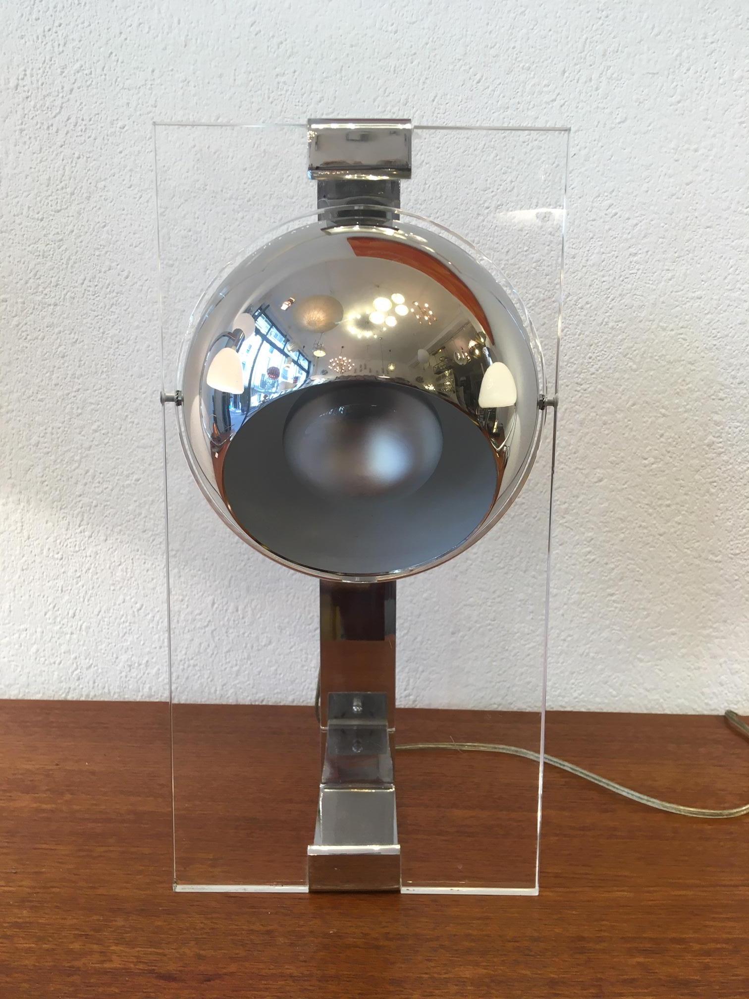 European Vintage Chrome and Acrylic Eyeball Table Lamp, 1970s For Sale