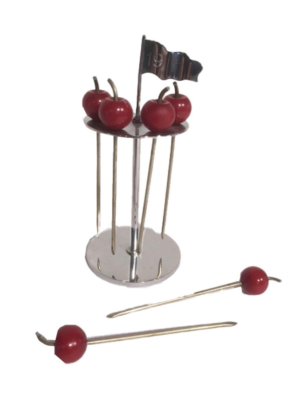French Vintage Chrome and Bakelite 19th Hole, Golf Themed Cocktail Picks