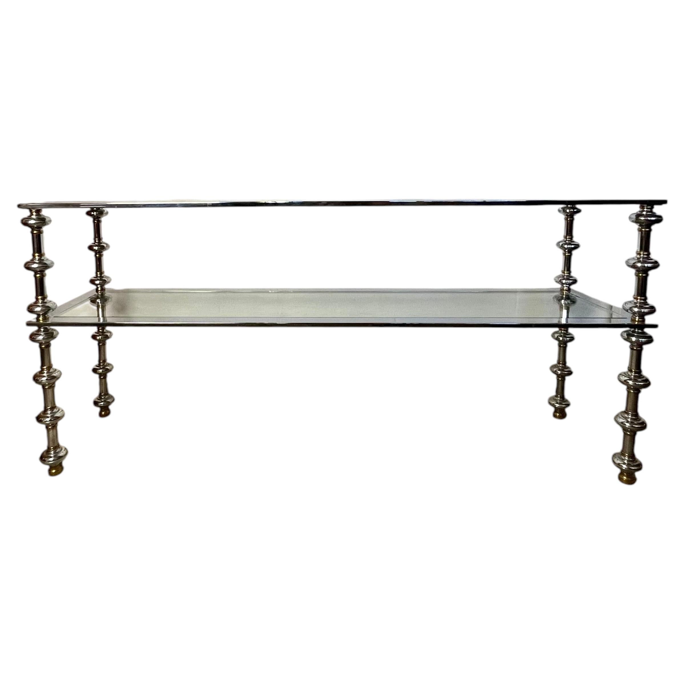 Vintage Chrome and Brass 2 Tiered Console or Sofa Table