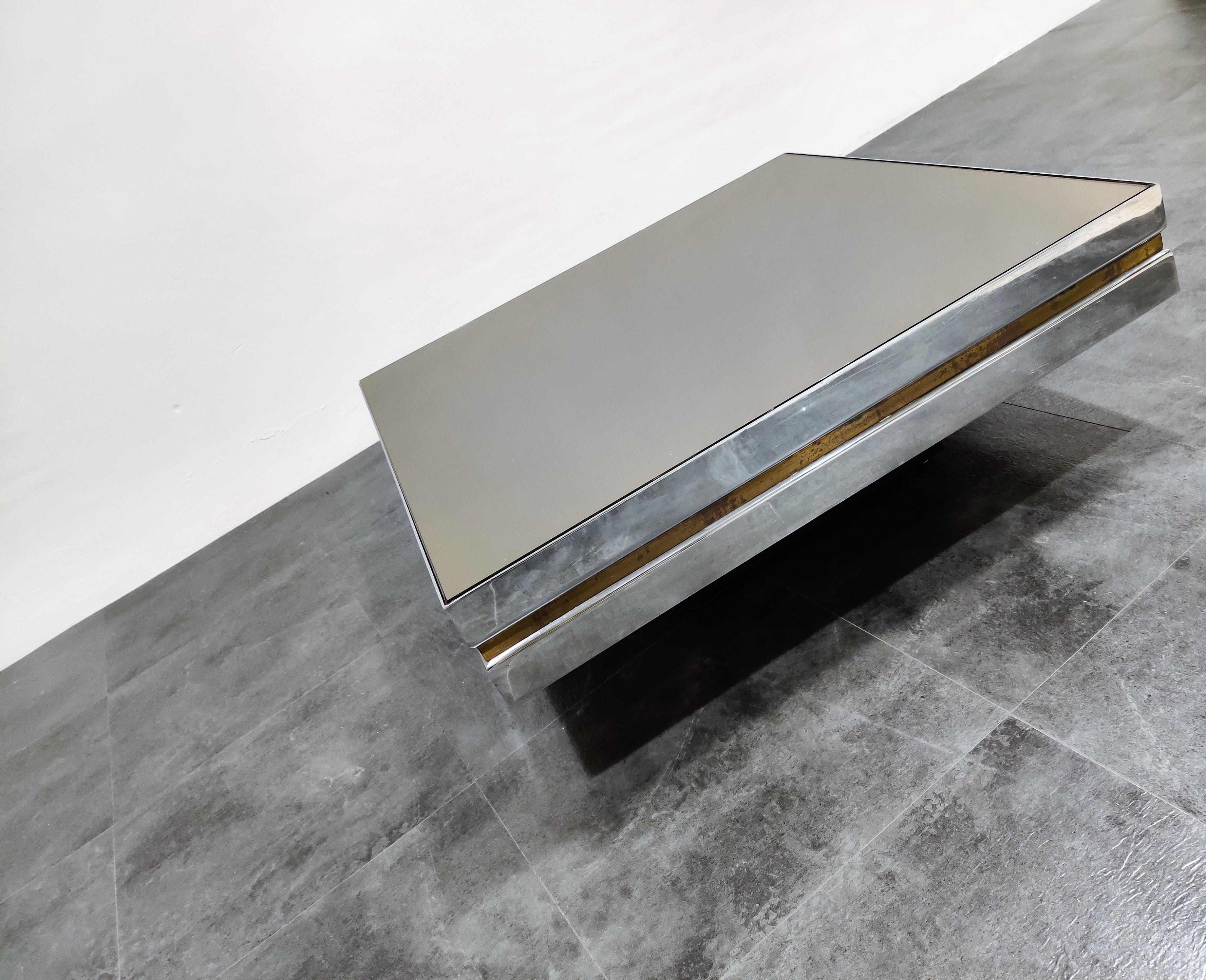 Vintage Chrome and Brass Coffee Table, 1970s 4