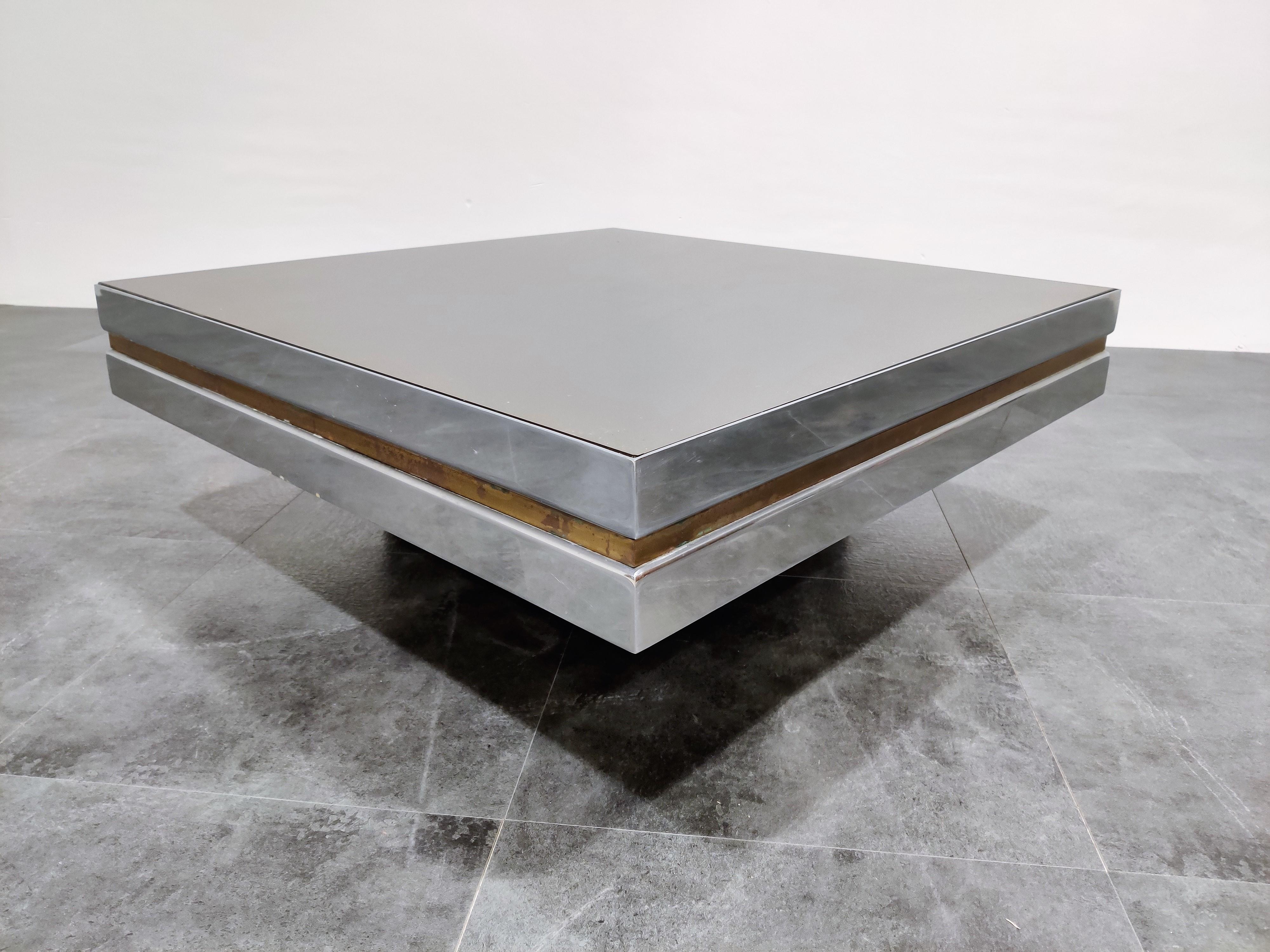Belgian Vintage Chrome and Brass Coffee Table, 1970s