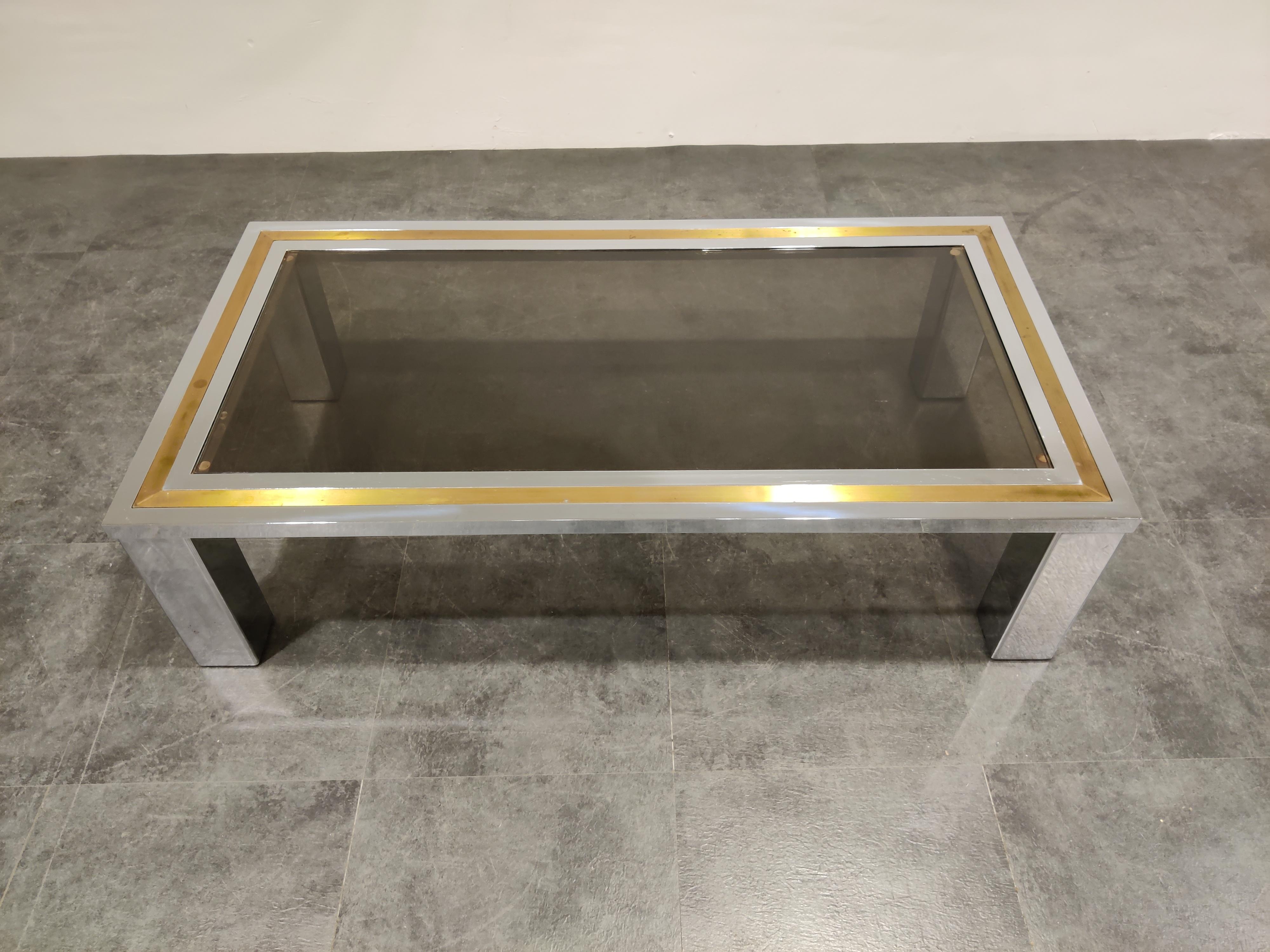 Hollywood Regency Vintage Chrome and Brass Coffee Table, 1970s For Sale