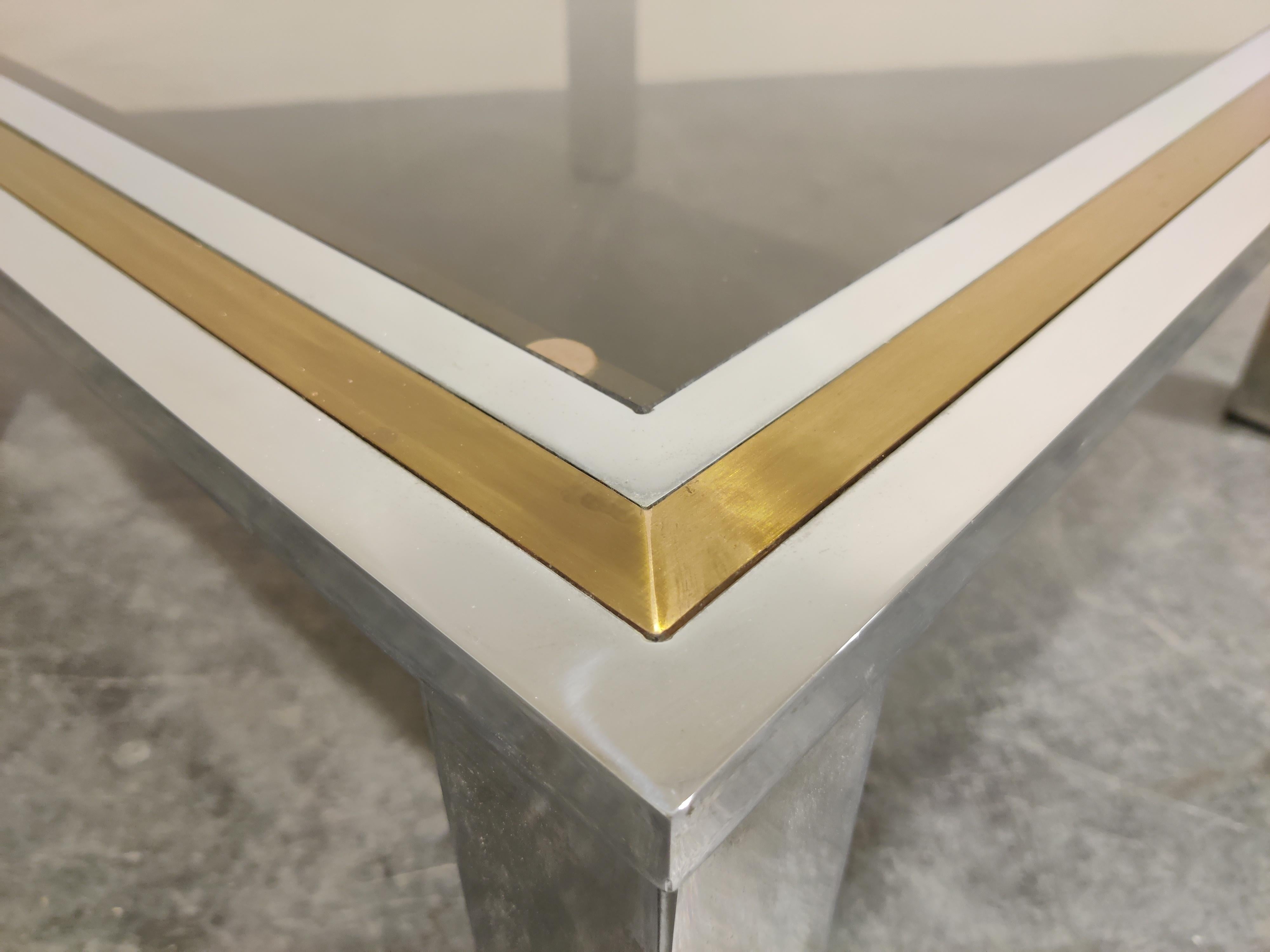 Hollywood Regency Vintage Chrome and Brass Coffee Table, 1970s For Sale