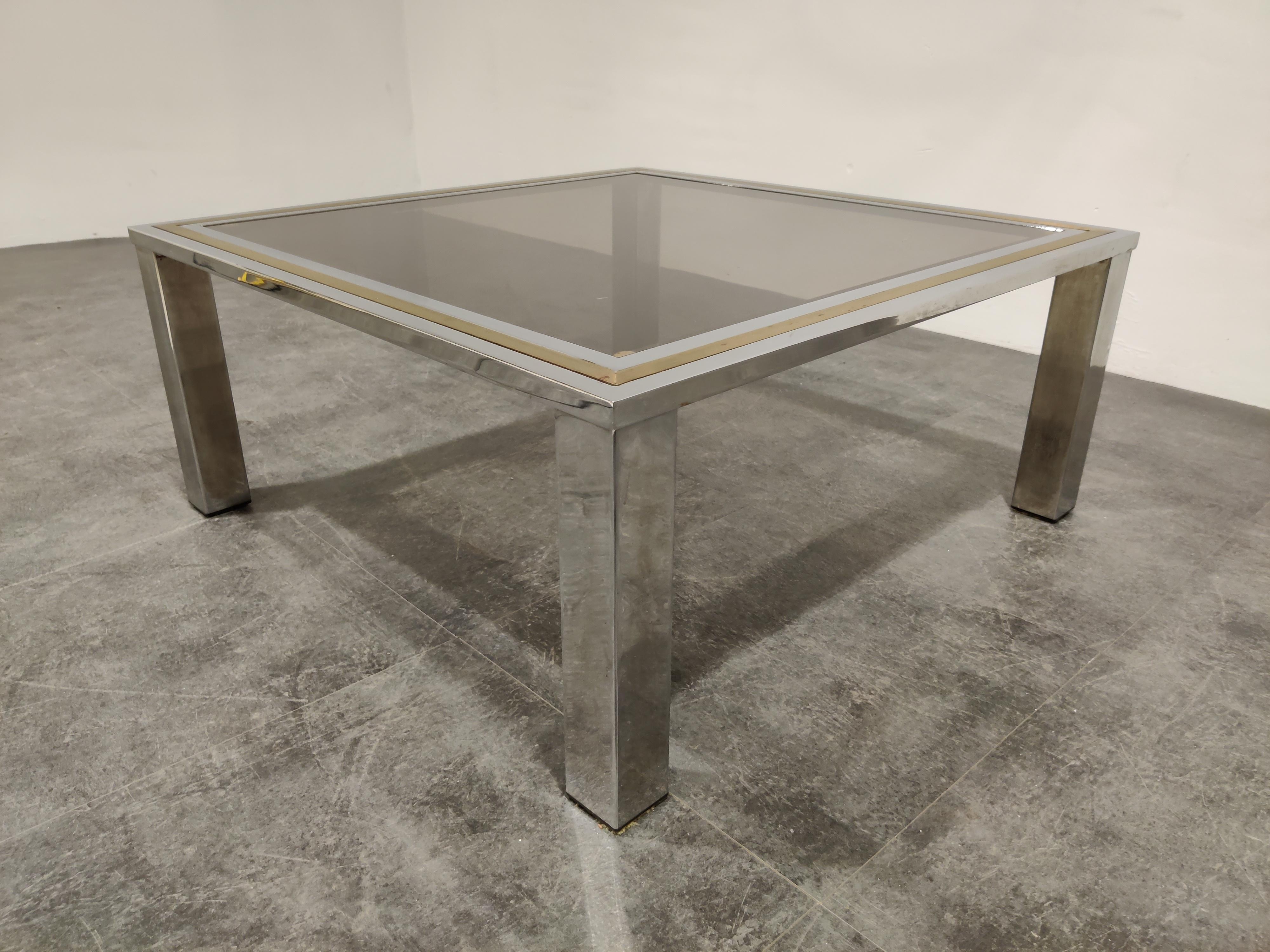 Belgian Vintage Chrome and Brass Coffee Table, 1970s For Sale