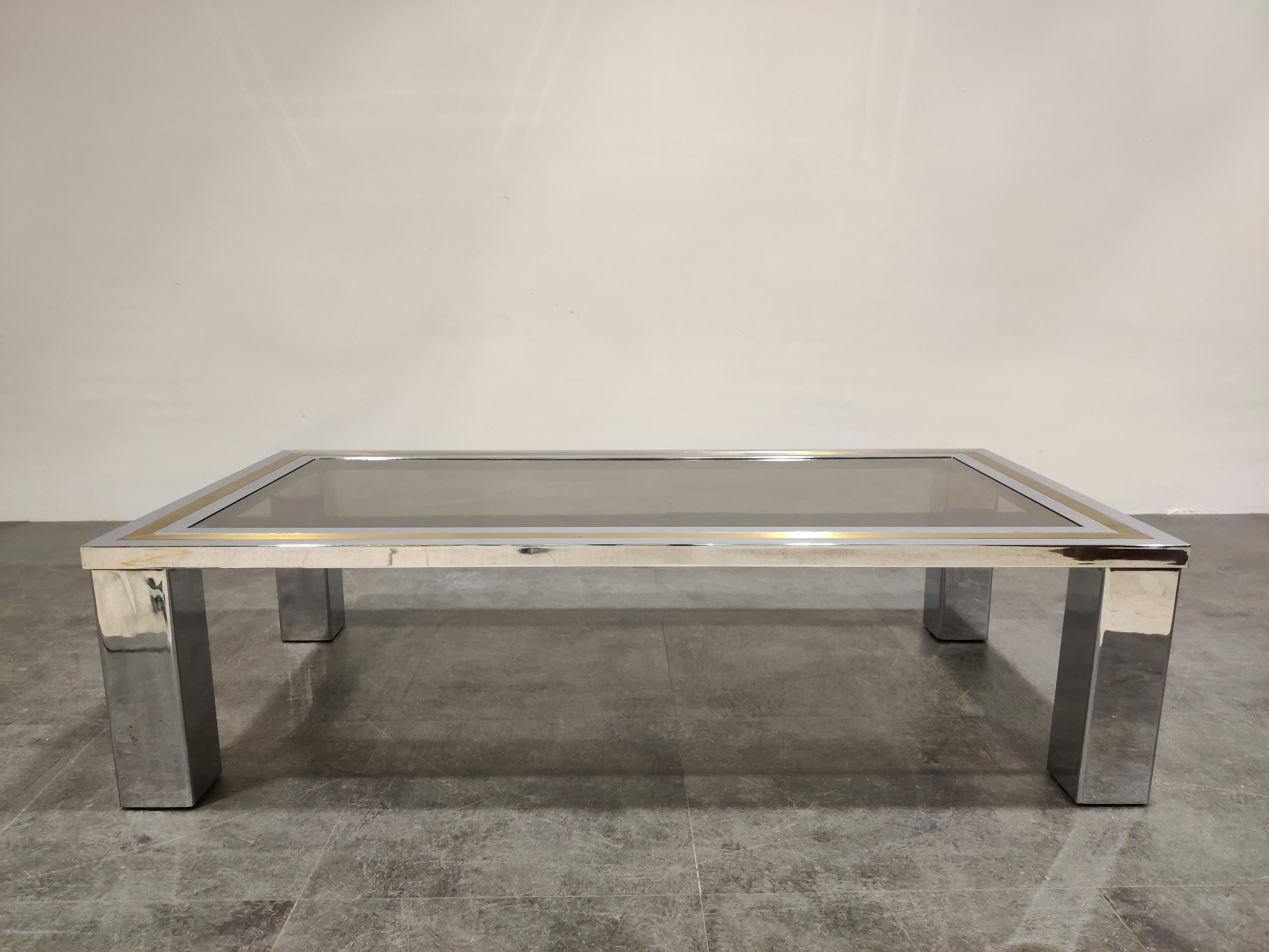 Couchtisch aus Chrom und Messing im Vintage-Stil, 1970er Jahre im Zustand „Gut“ im Angebot in Leuven, Vlaams Gewest
