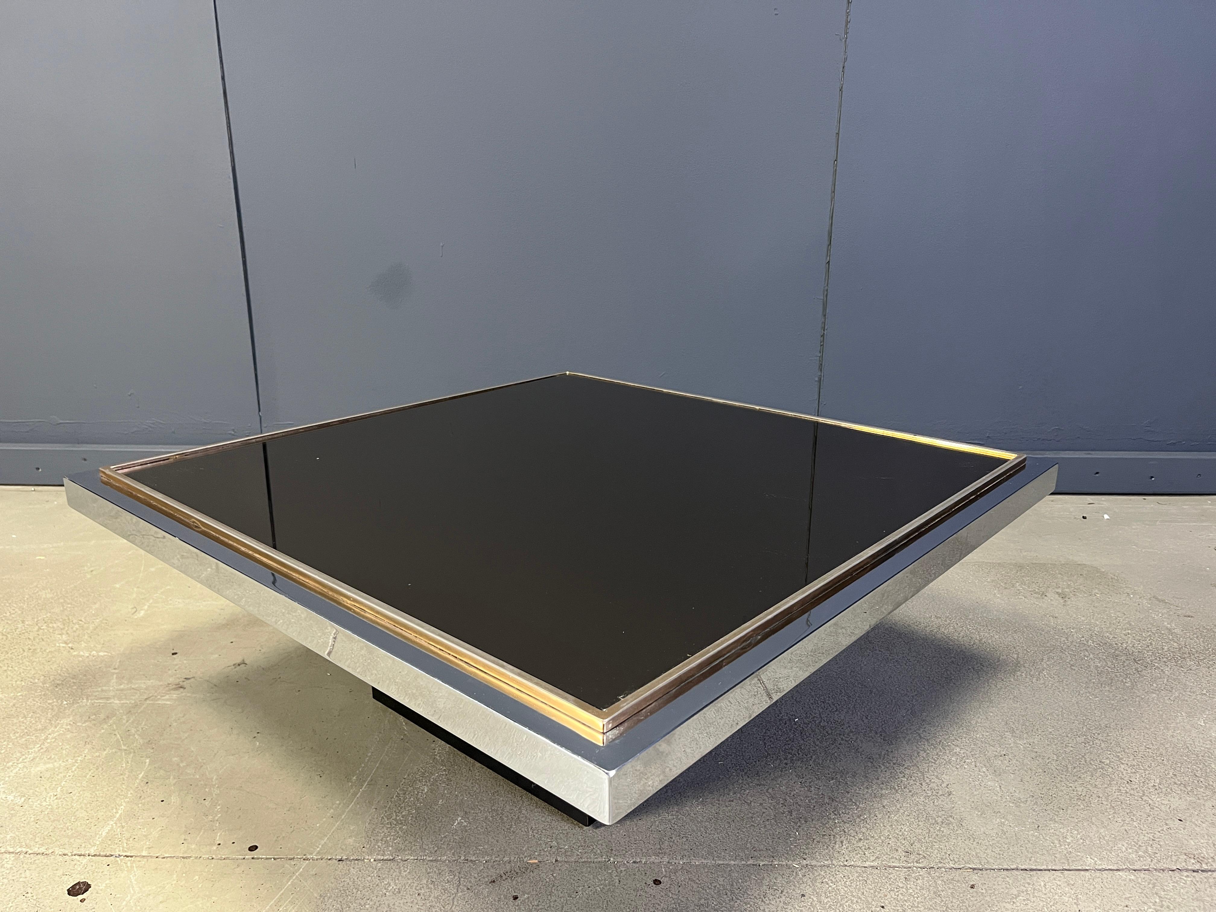 Fin du 20e siècle Table basse vintage en chrome et laiton, 1970 en vente