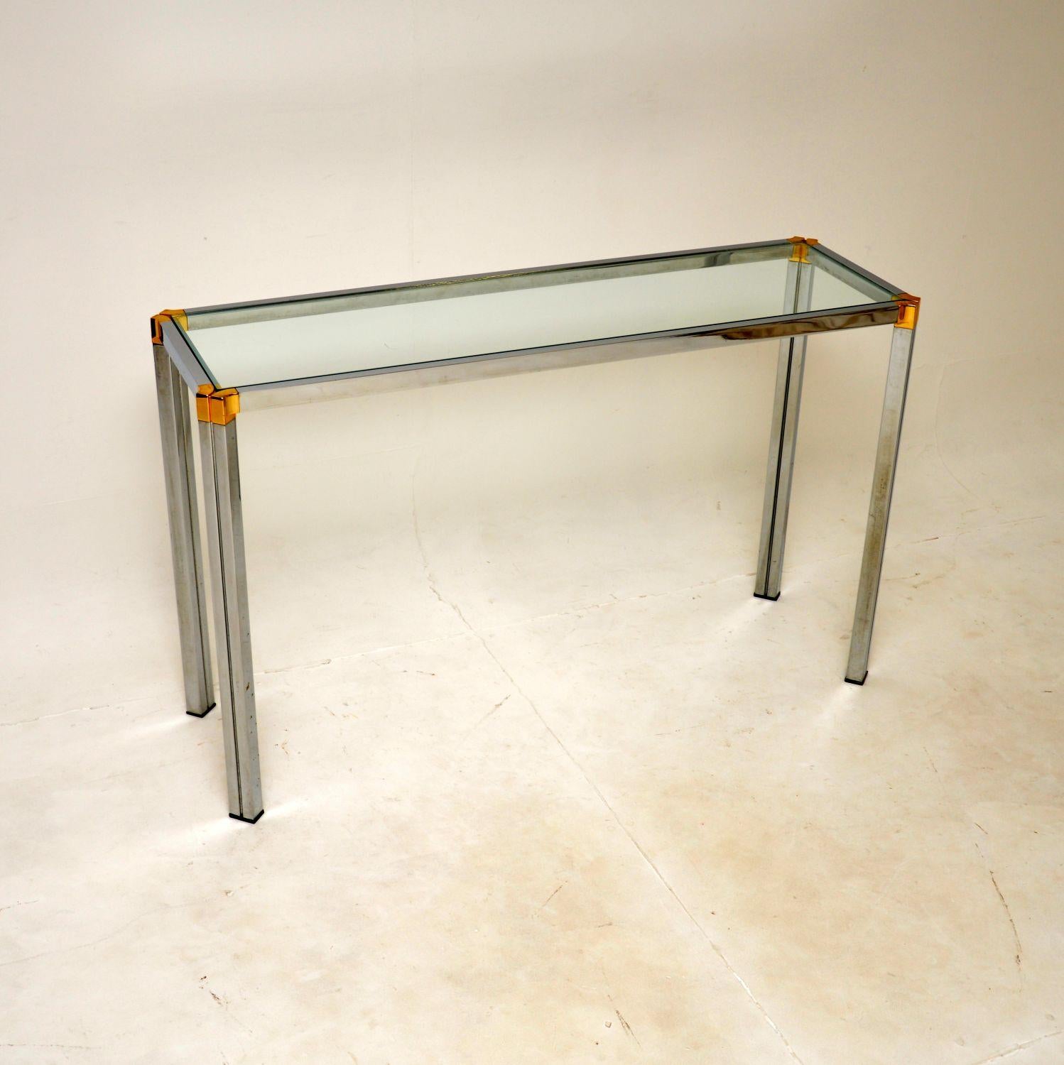 Late 20th Century Vintage Chrome and Brass Console Table with Mirror For Sale