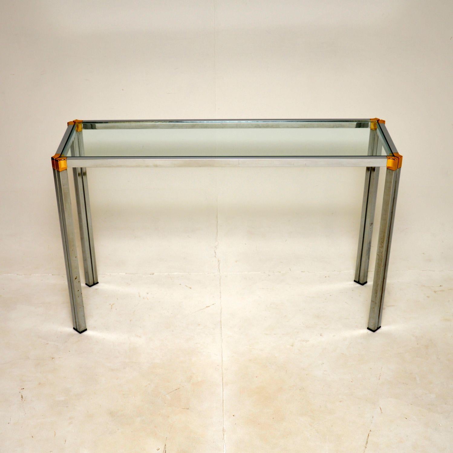 Table console vintage en chrome et laiton avec miroir en vente 1
