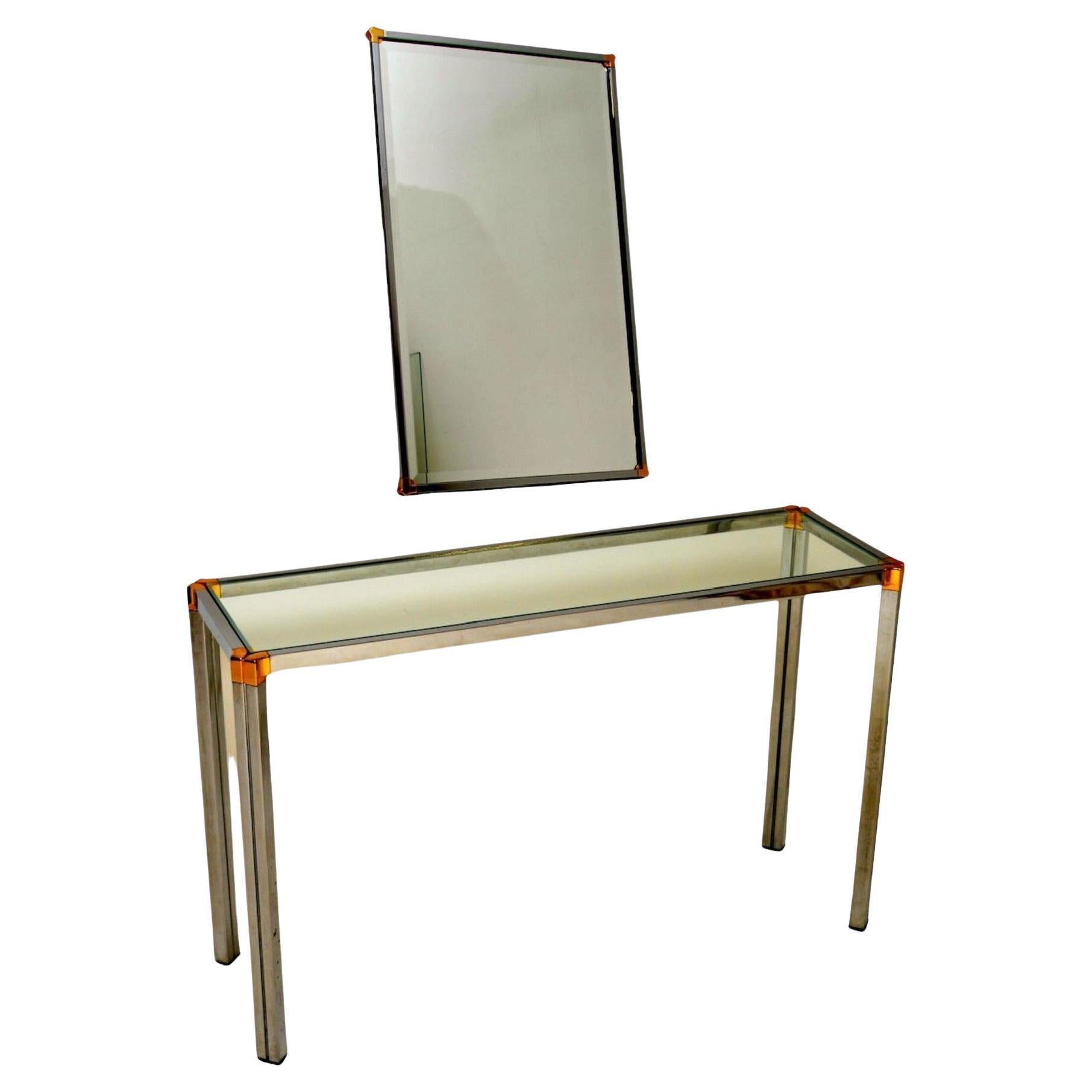 Vintage Chrome and Brass Console Table with Mirror