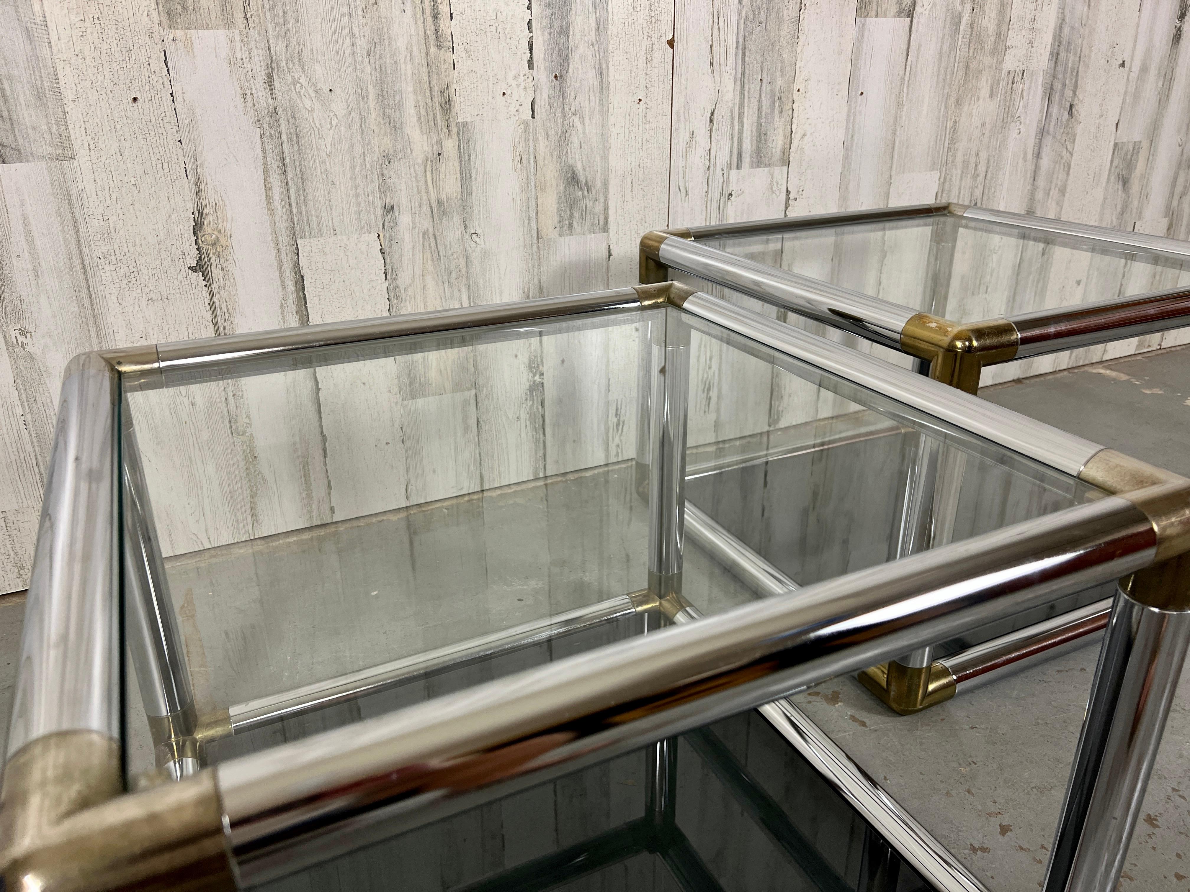Vintage Chrome and Brass Cube End Tables  For Sale 4