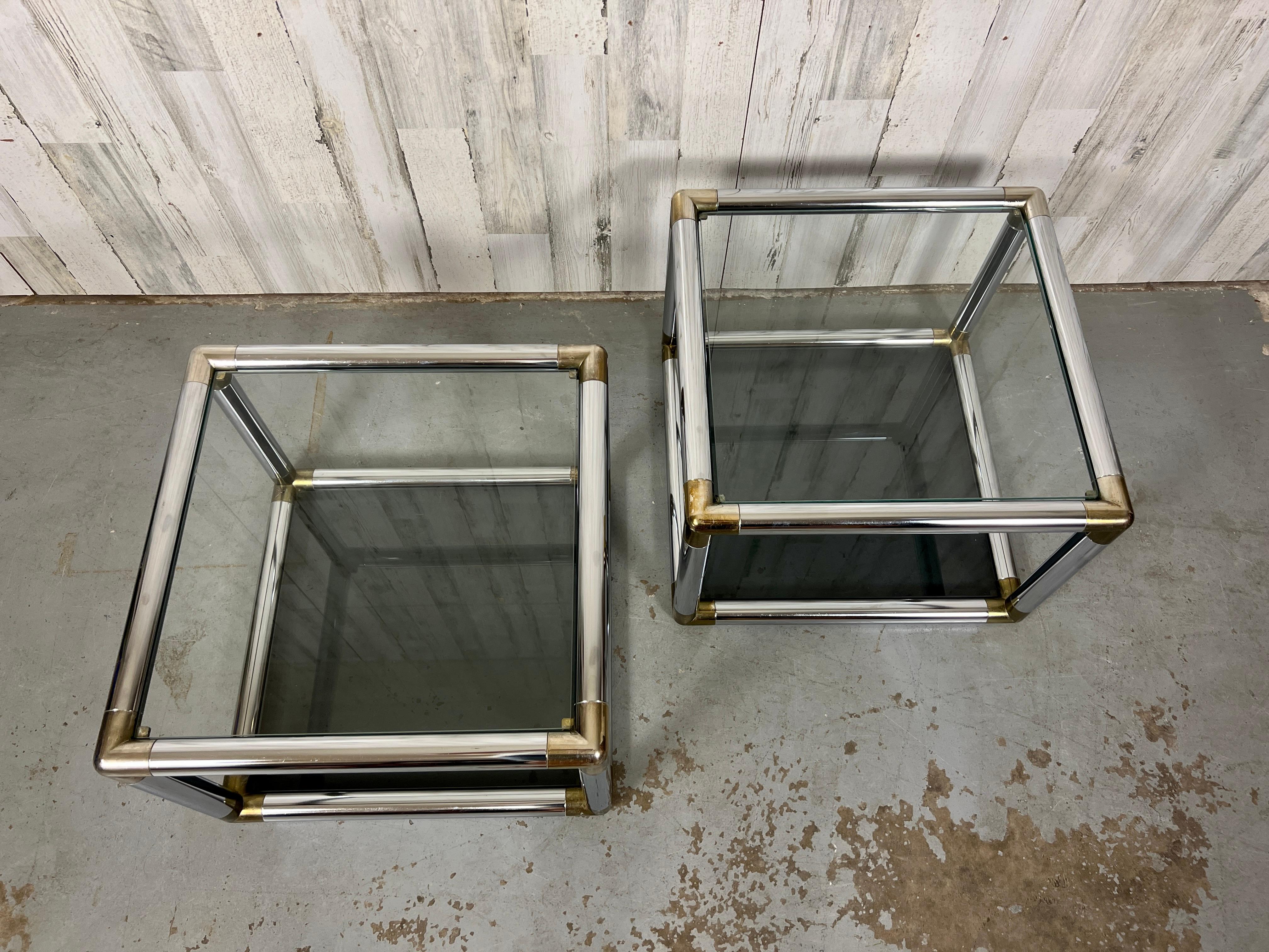 Vintage Chrome and Brass Cube End Tables  For Sale 5