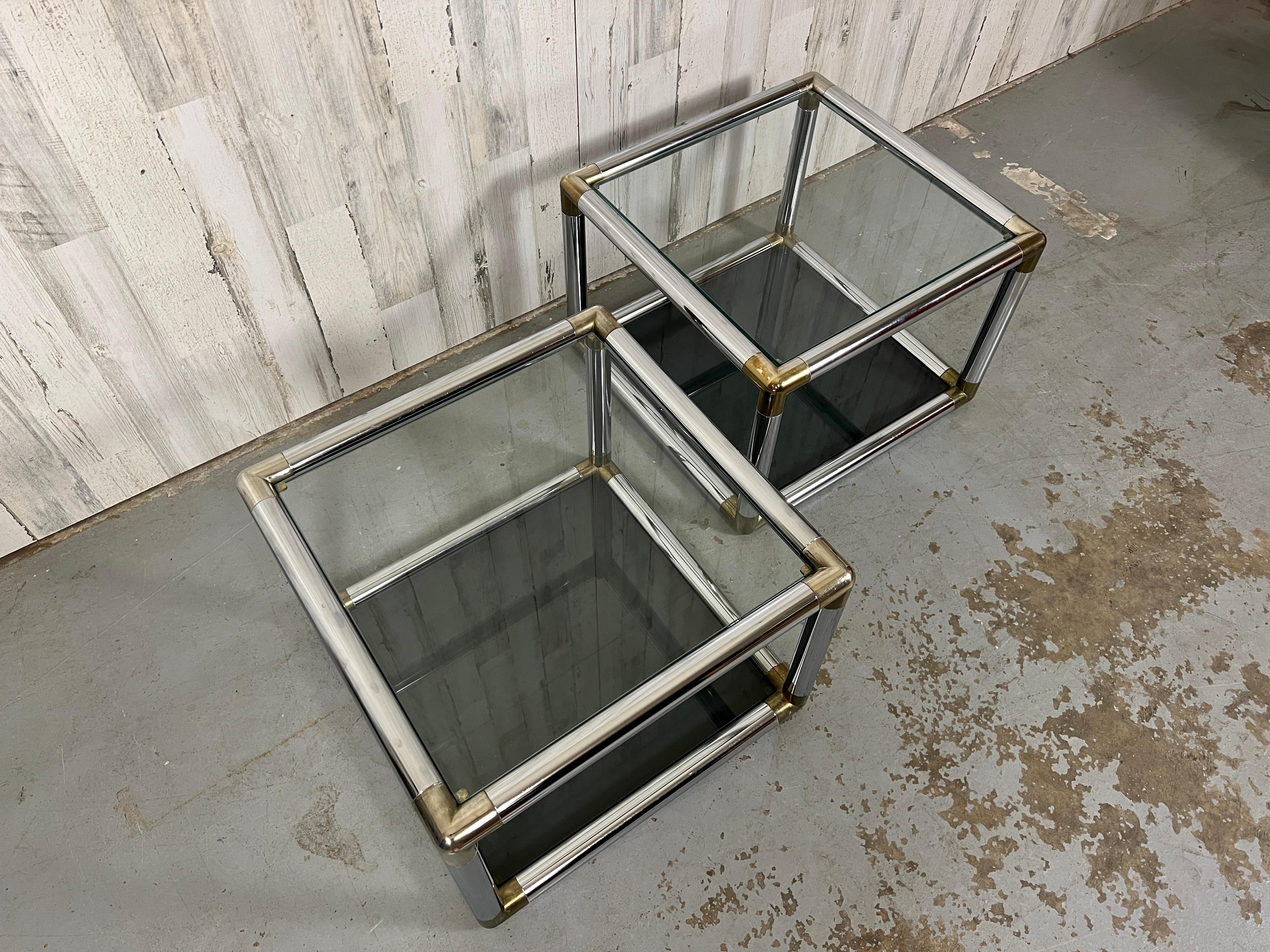 Vintage Chrome and Brass Cube End Tables  For Sale 6