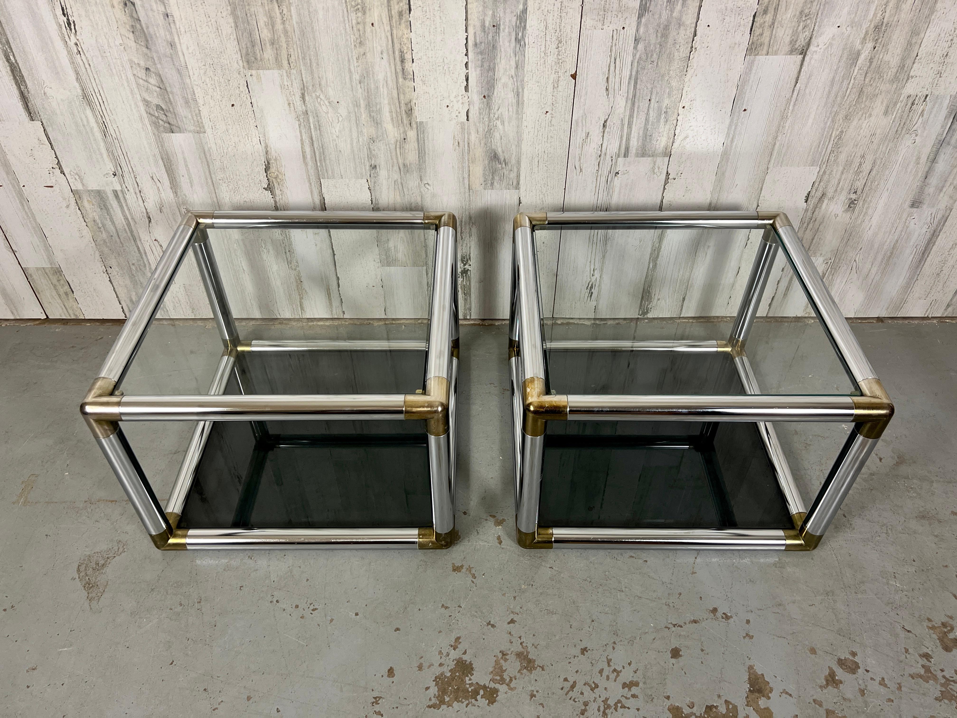 Vintage Chrome and Brass Cube End Tables  For Sale 7