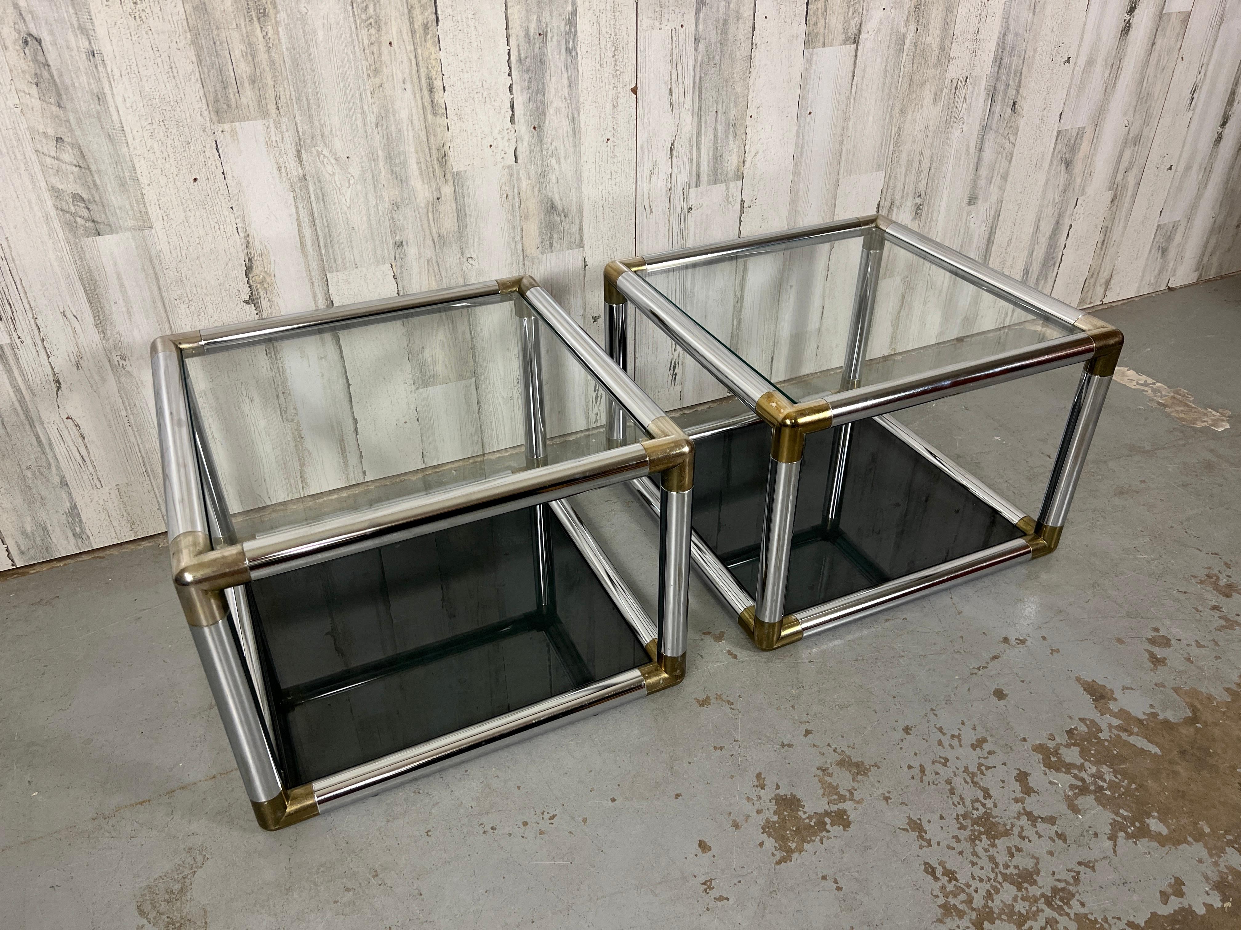 Vintage Chrome and Brass Cube End Tables  For Sale 8