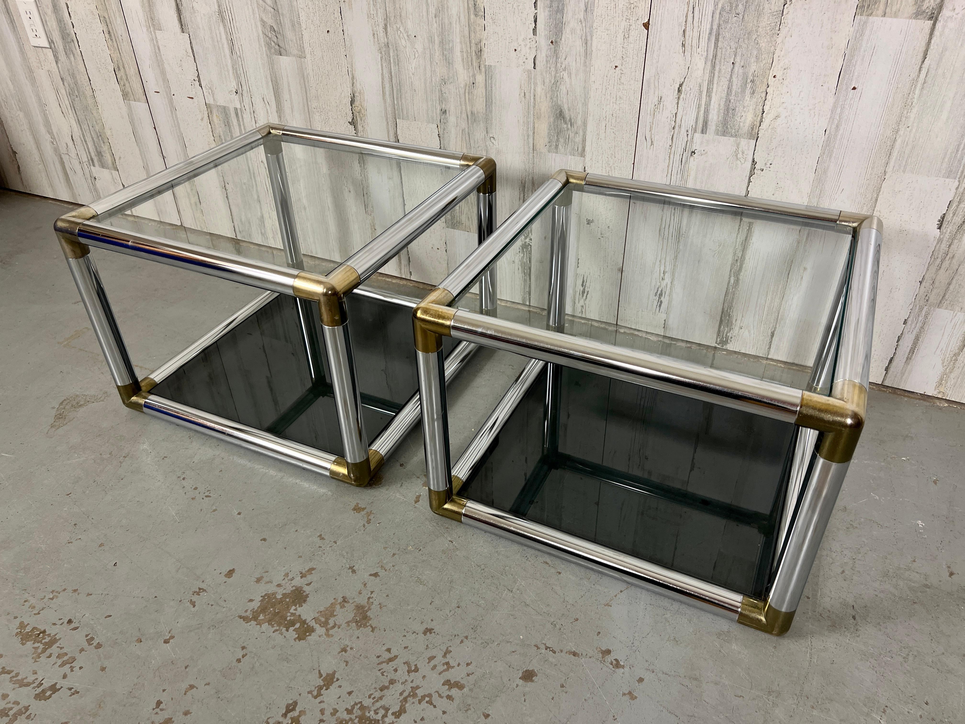 Vintage Chrome and Brass Cube End Tables  For Sale 9