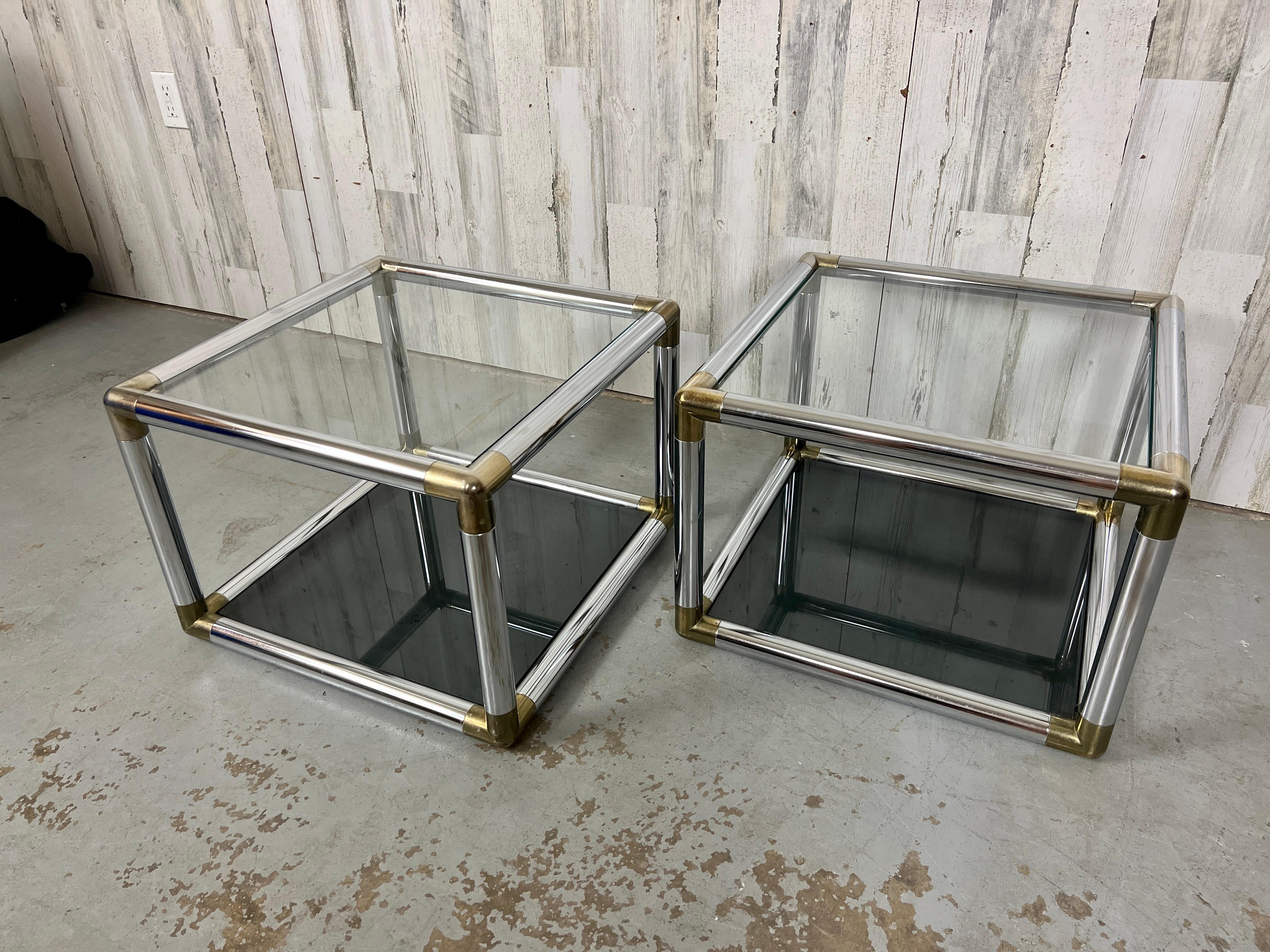 20th Century Vintage Chrome and Brass Cube End Tables  For Sale
