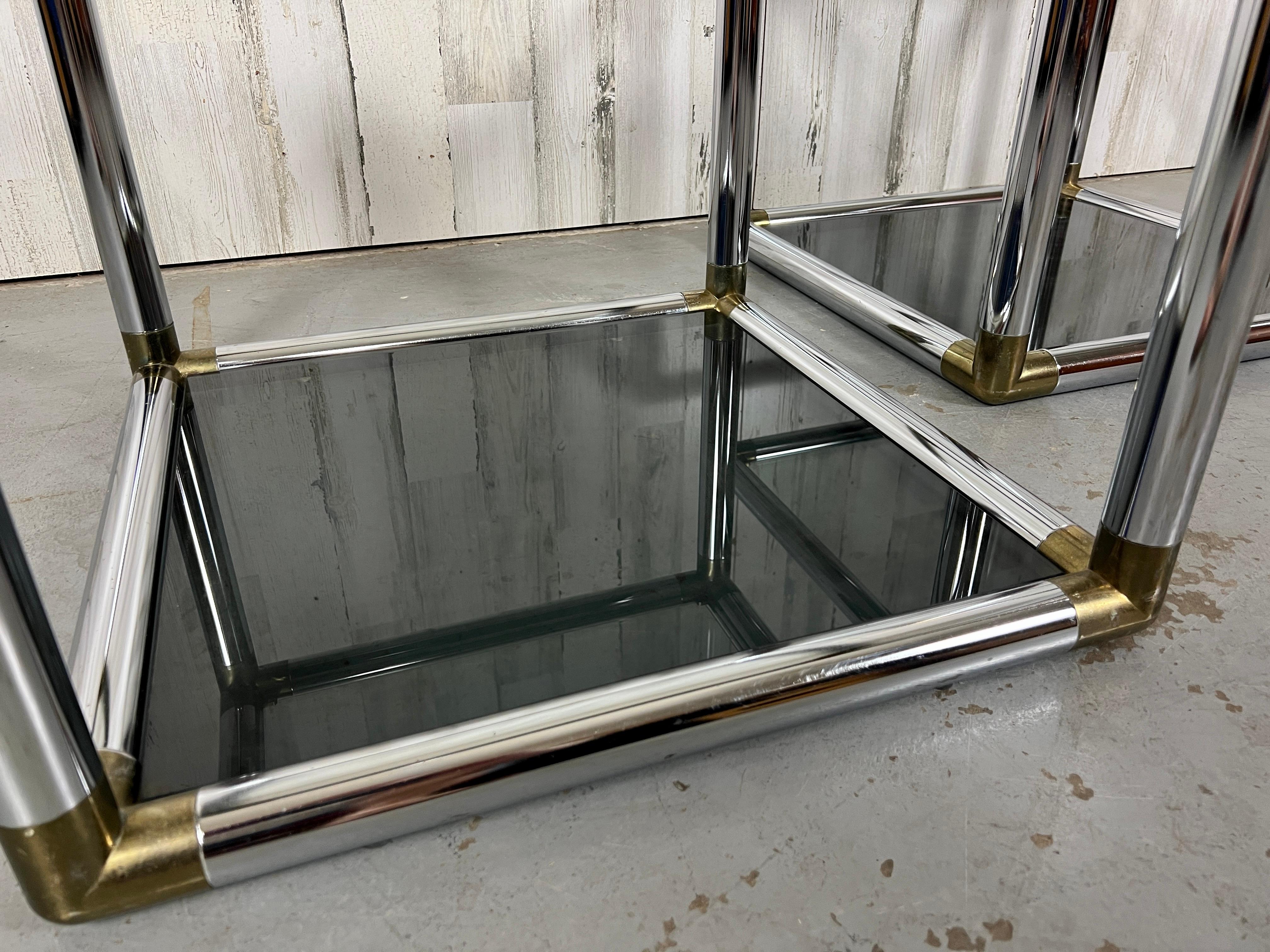 Vintage Chrome and Brass Cube End Tables  For Sale 1