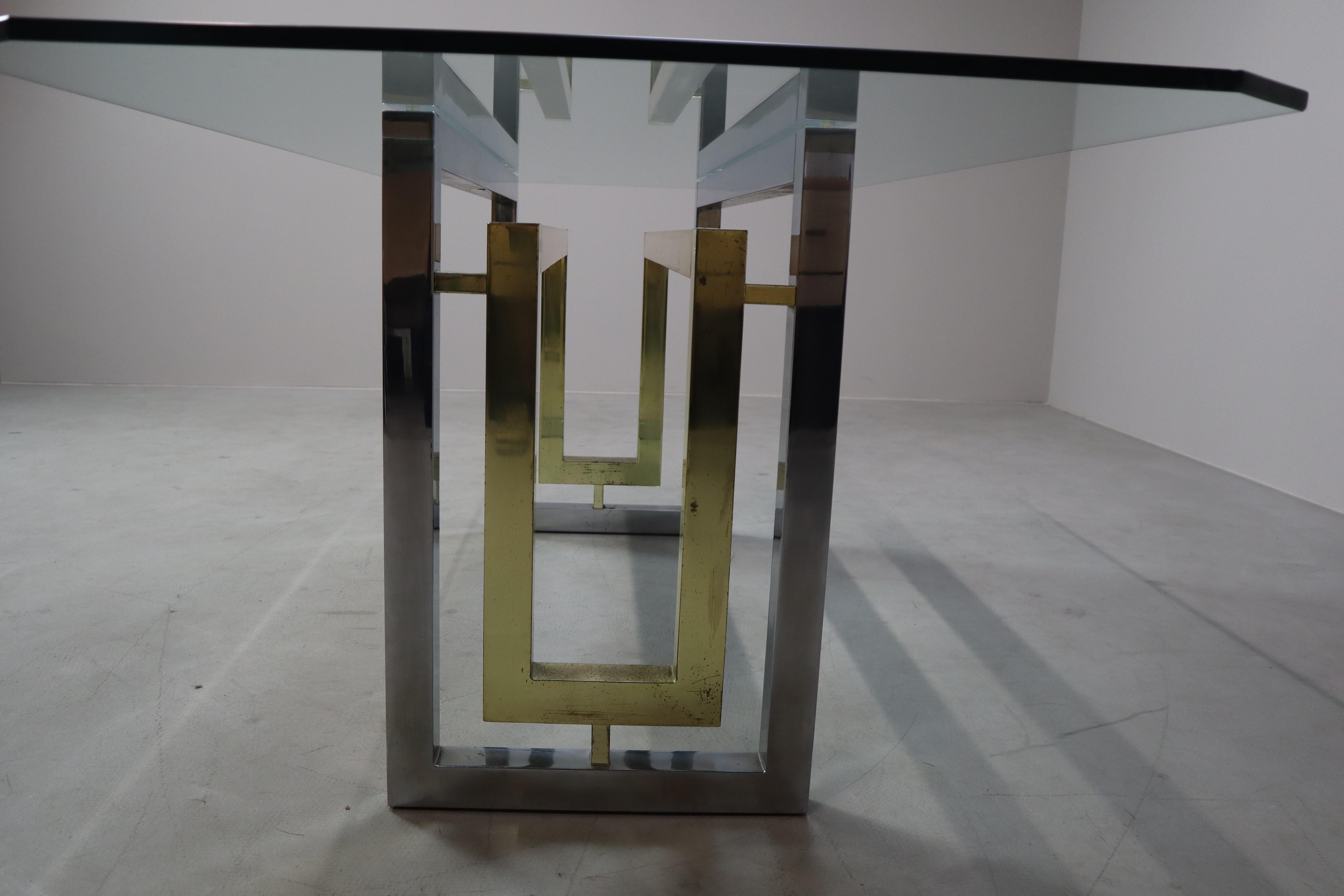 Table de salle à manger vintage en chrome et laiton par Zevi, Italie, années 1970 en vente 3