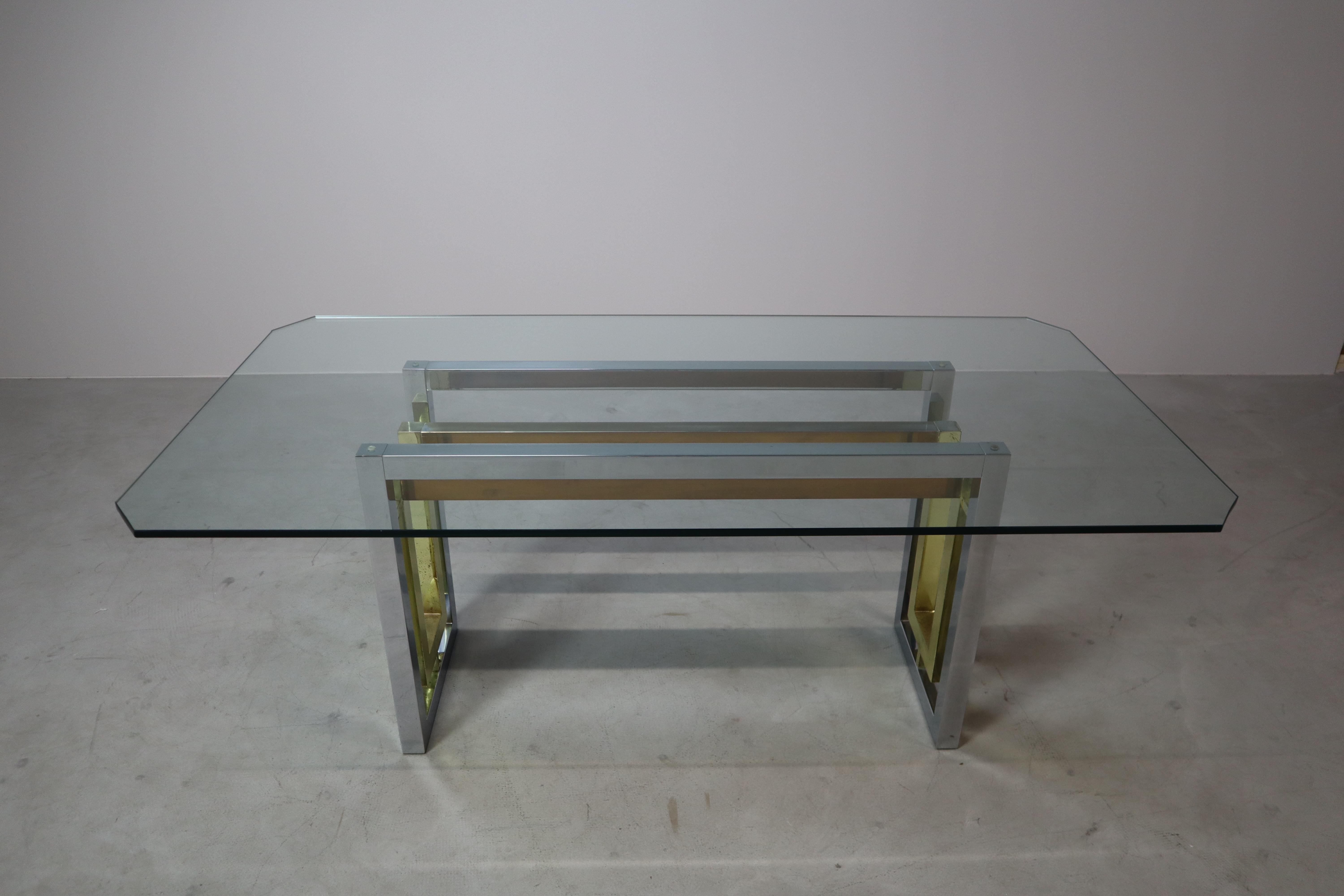 Table de salle à manger vintage en chrome et laiton par Zevi, Italie, années 1970 en vente 4