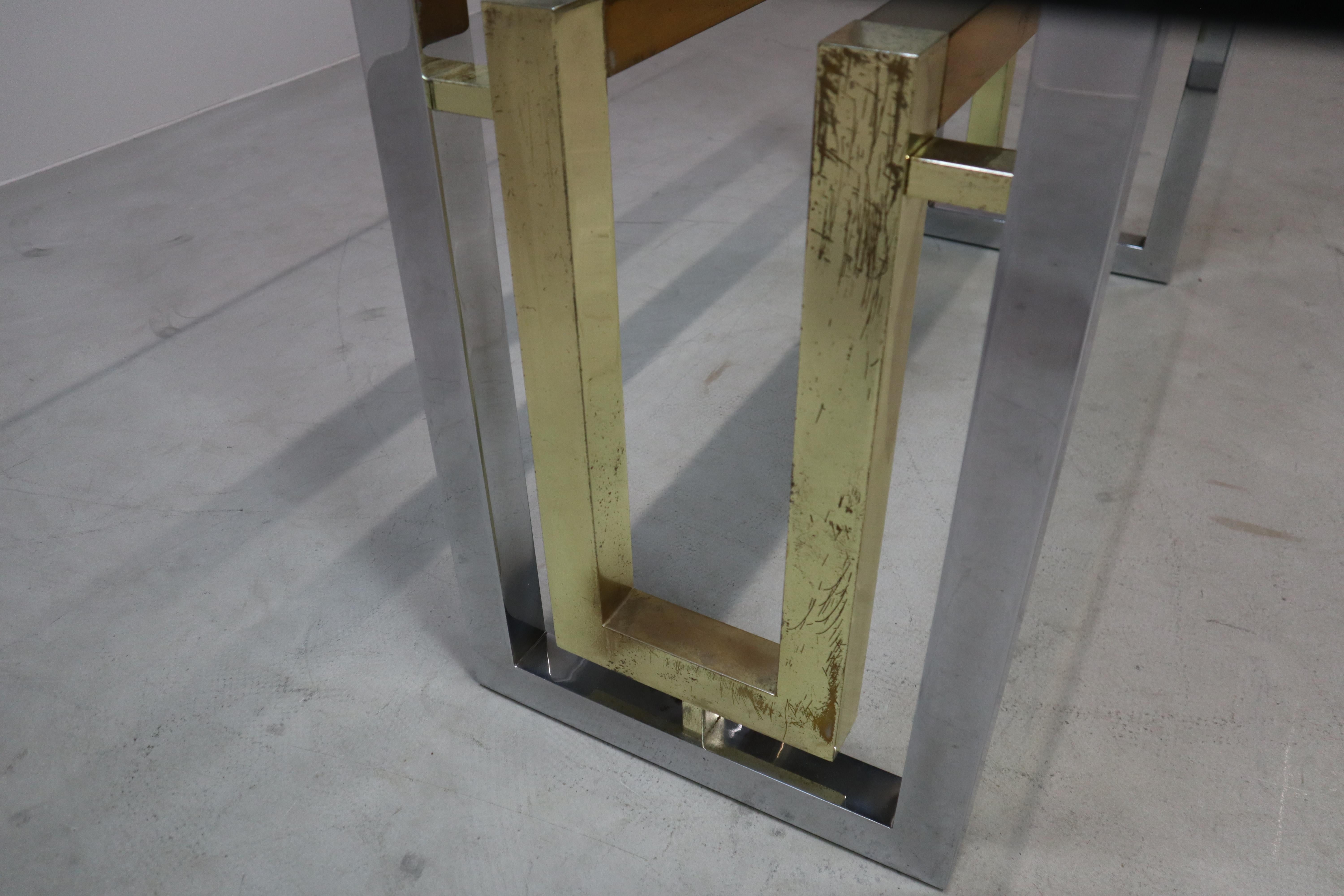 italien Table de salle à manger vintage en chrome et laiton par Zevi, Italie, années 1970 en vente