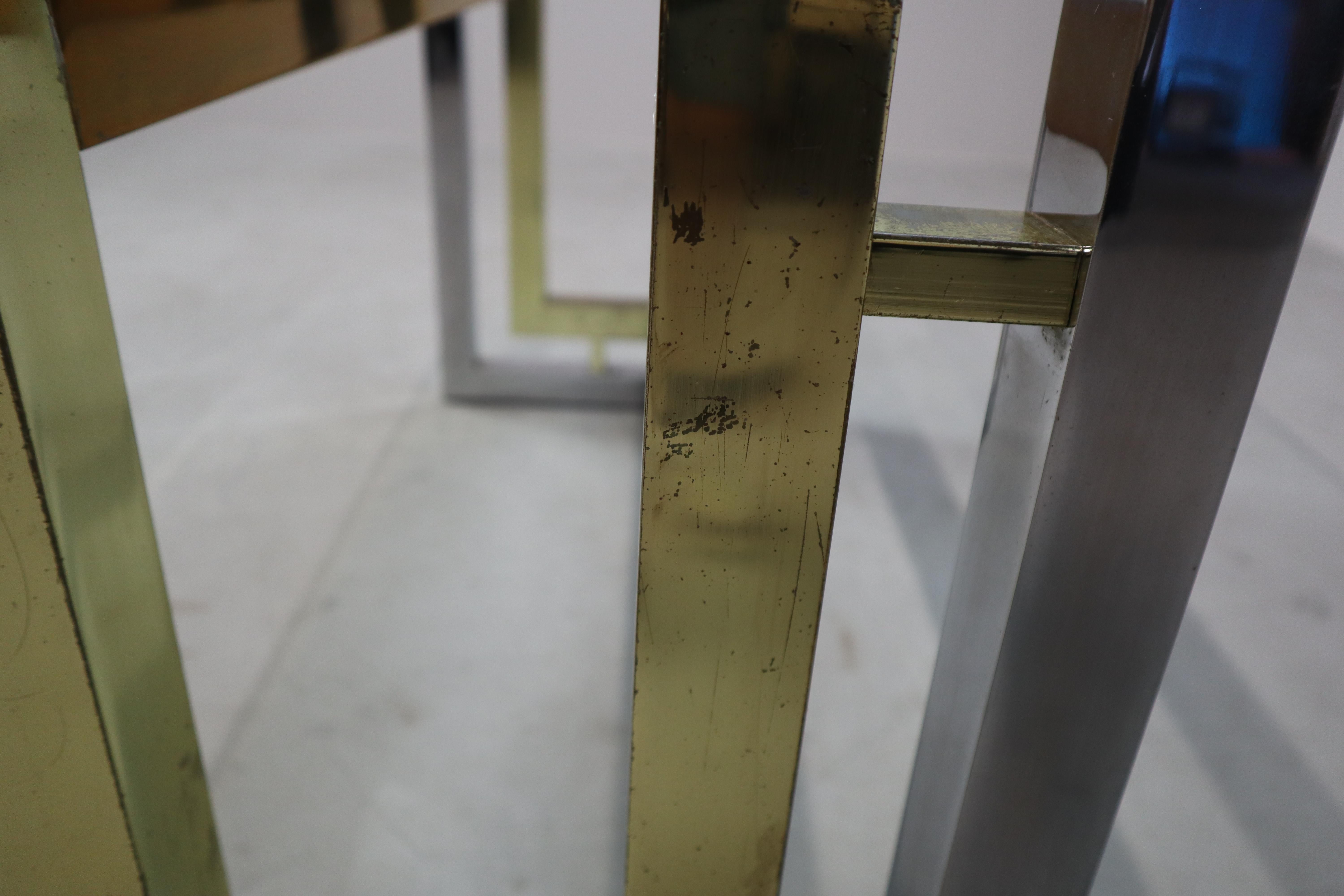 20ième siècle Table de salle à manger vintage en chrome et laiton par Zevi, Italie, années 1970 en vente