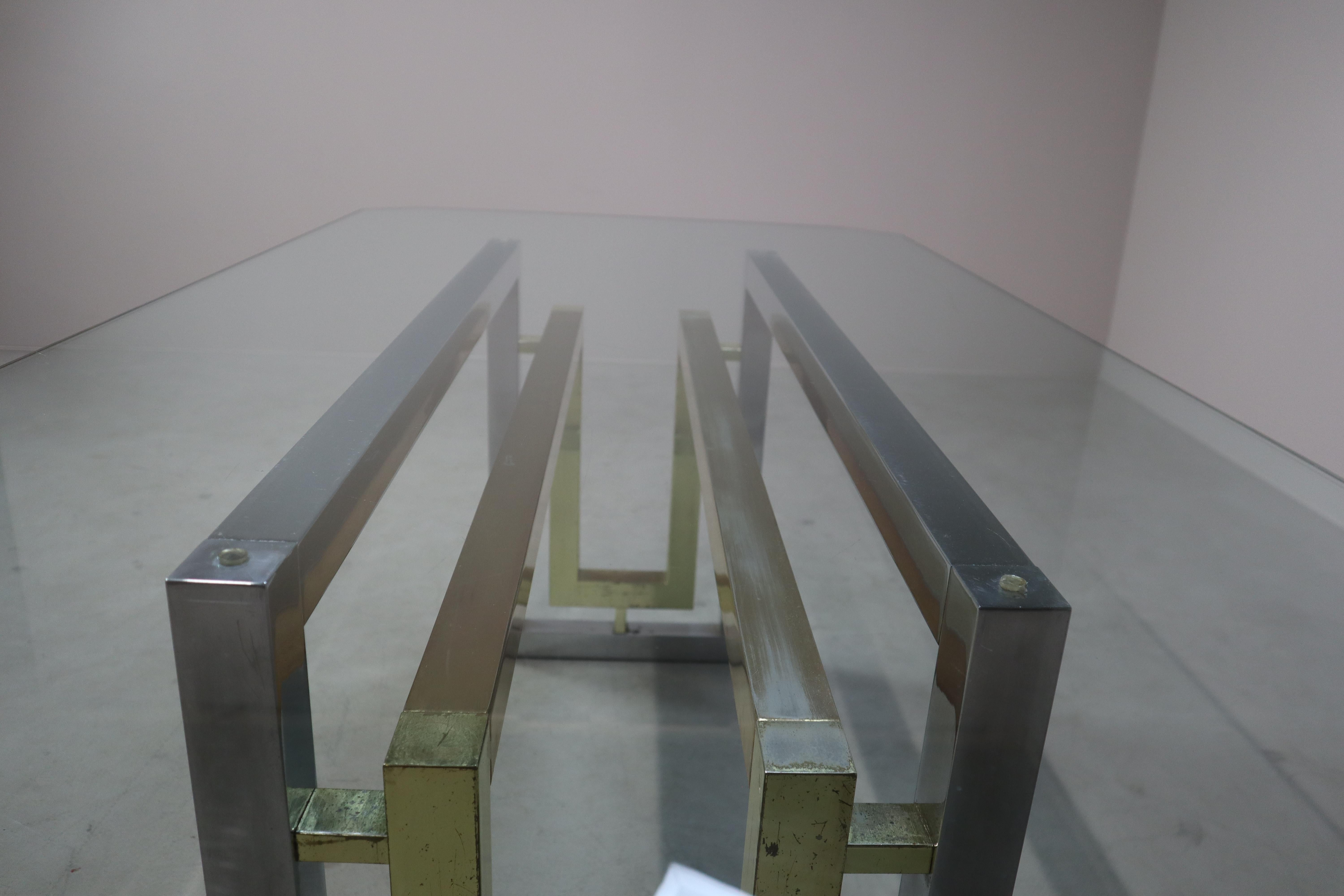 Table de salle à manger vintage en chrome et laiton par Zevi, Italie, années 1970 en vente 1