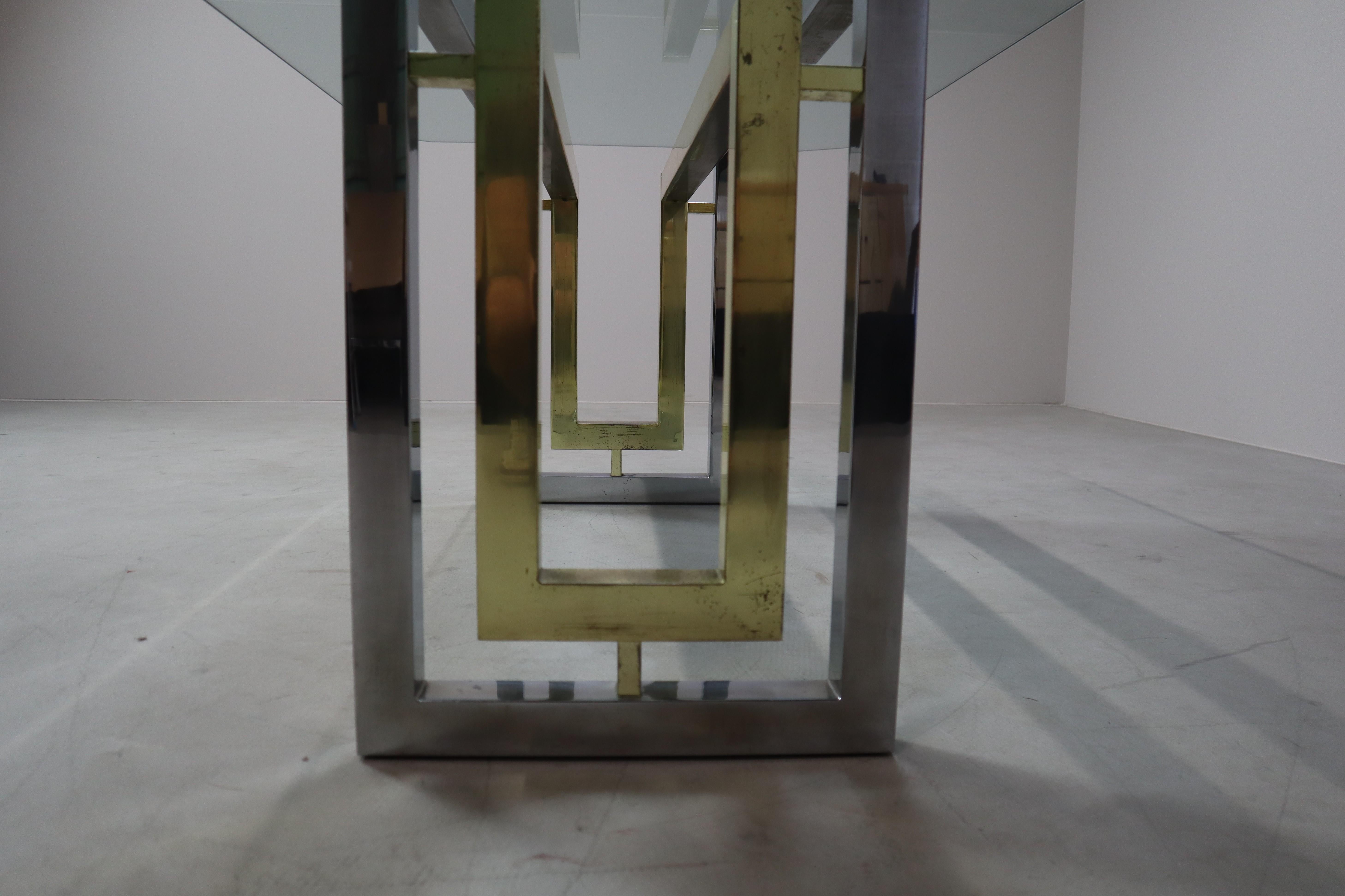 Table de salle à manger vintage en chrome et laiton par Zevi, Italie, années 1970 en vente 2