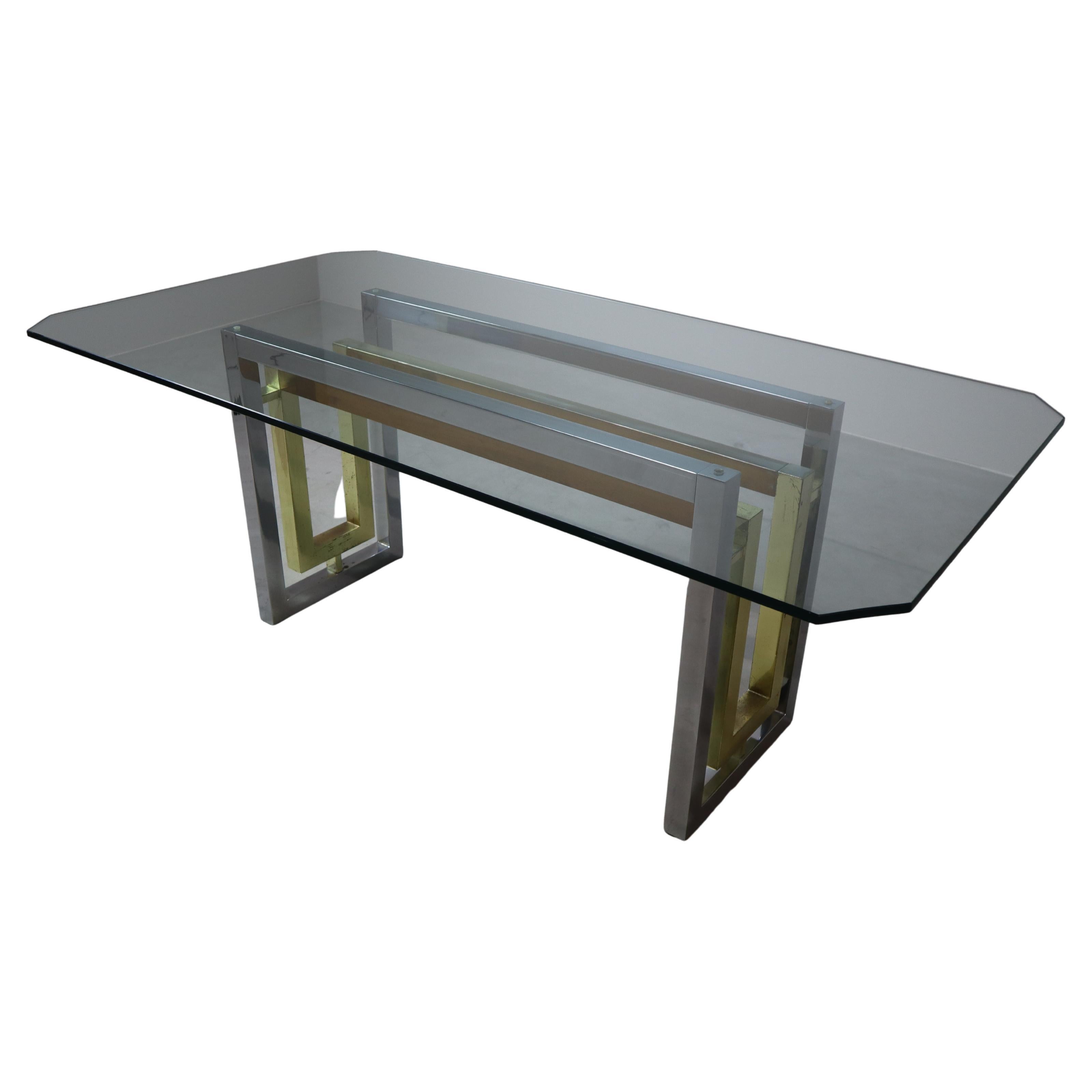 Table de salle à manger vintage en chrome et laiton par Zevi, Italie, années 1970