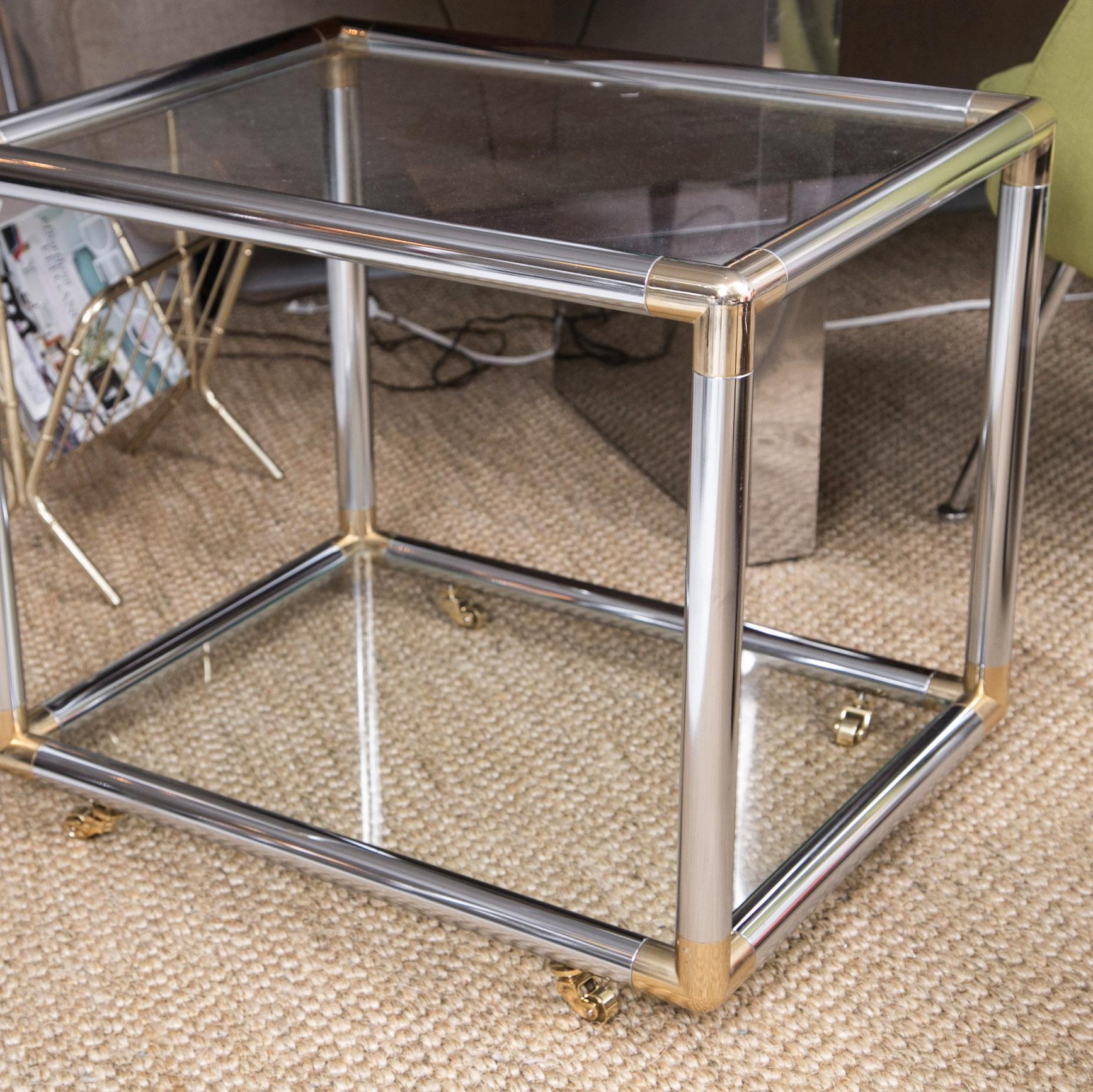 Plated Vintage Chrome and Brass End Table in the Style of Karl Springer For Sale