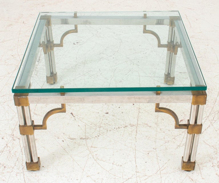 Vintage Chrome and Brass Glass Top Coffee Table For Sale at 1stDibs