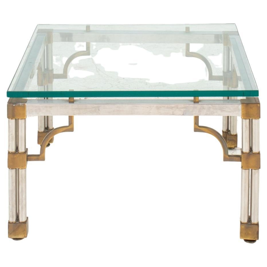 Regency Style Brass and Chrome Glass Top Coffee Table For Sale at 1stDibs