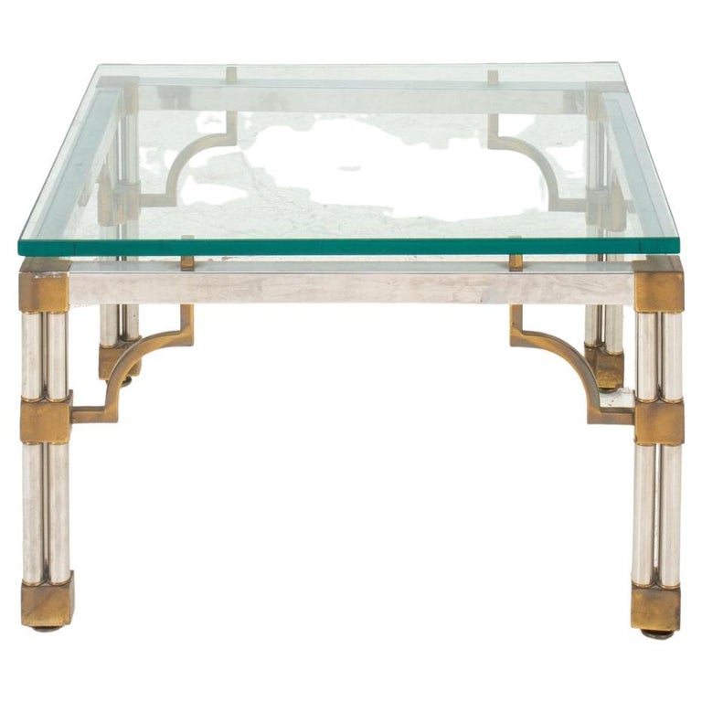 Vintage Chrome and Brass Glass Top Coffee Table For Sale at 1stDibs