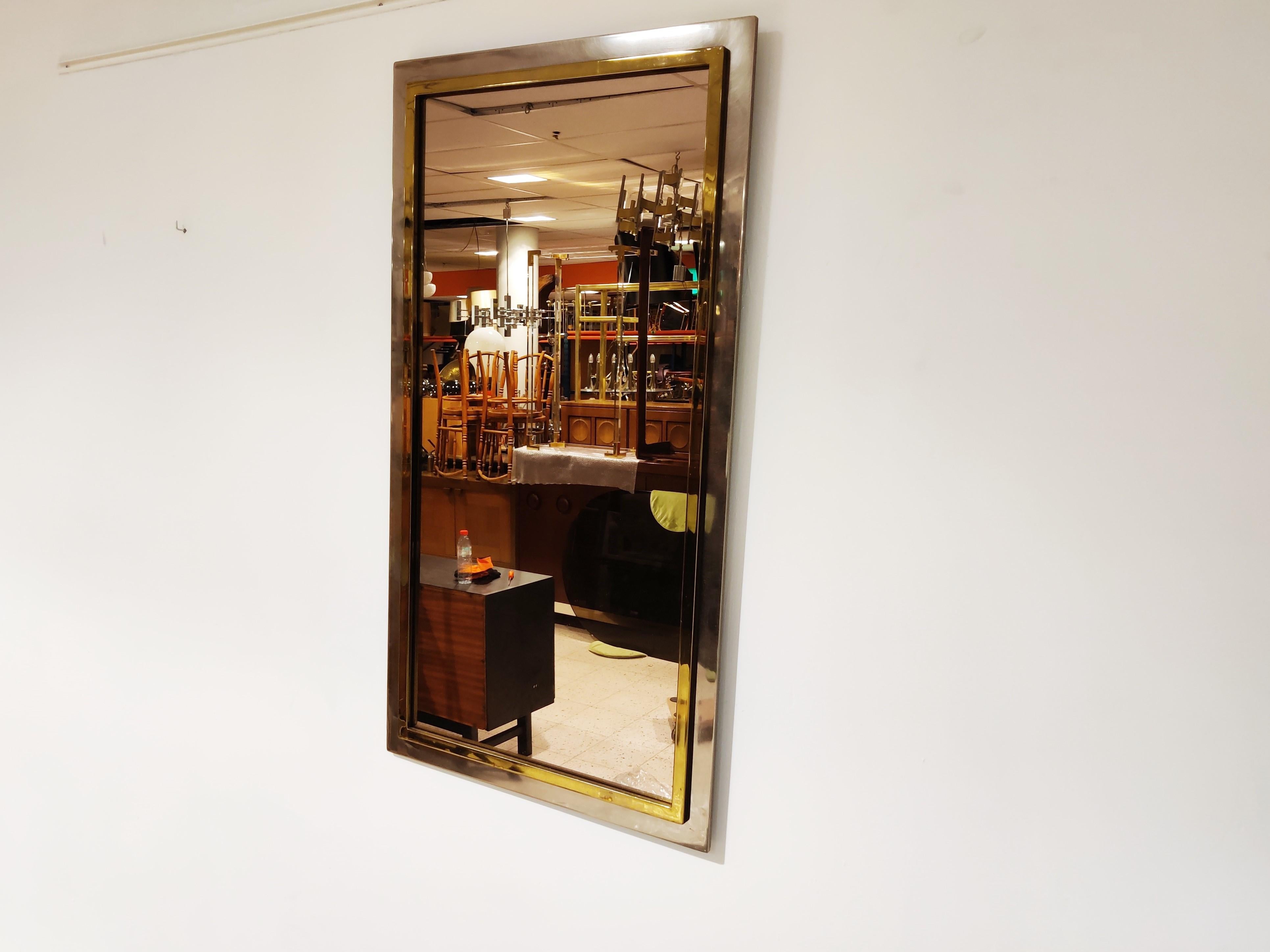 Belgian Vintage Chrome and Brass Mirror, 1970s