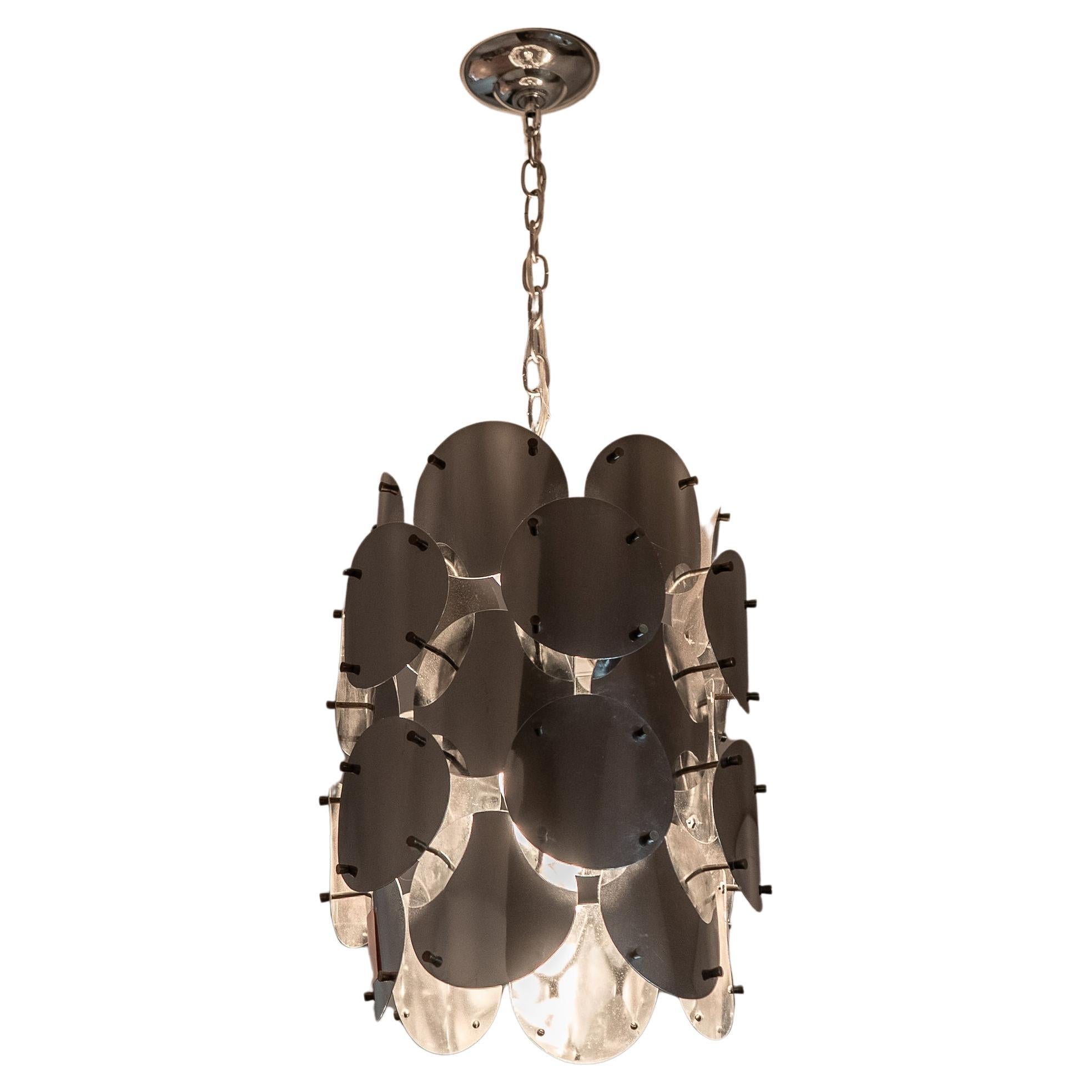 Vintage Chrome and Brass Pendant For Sale