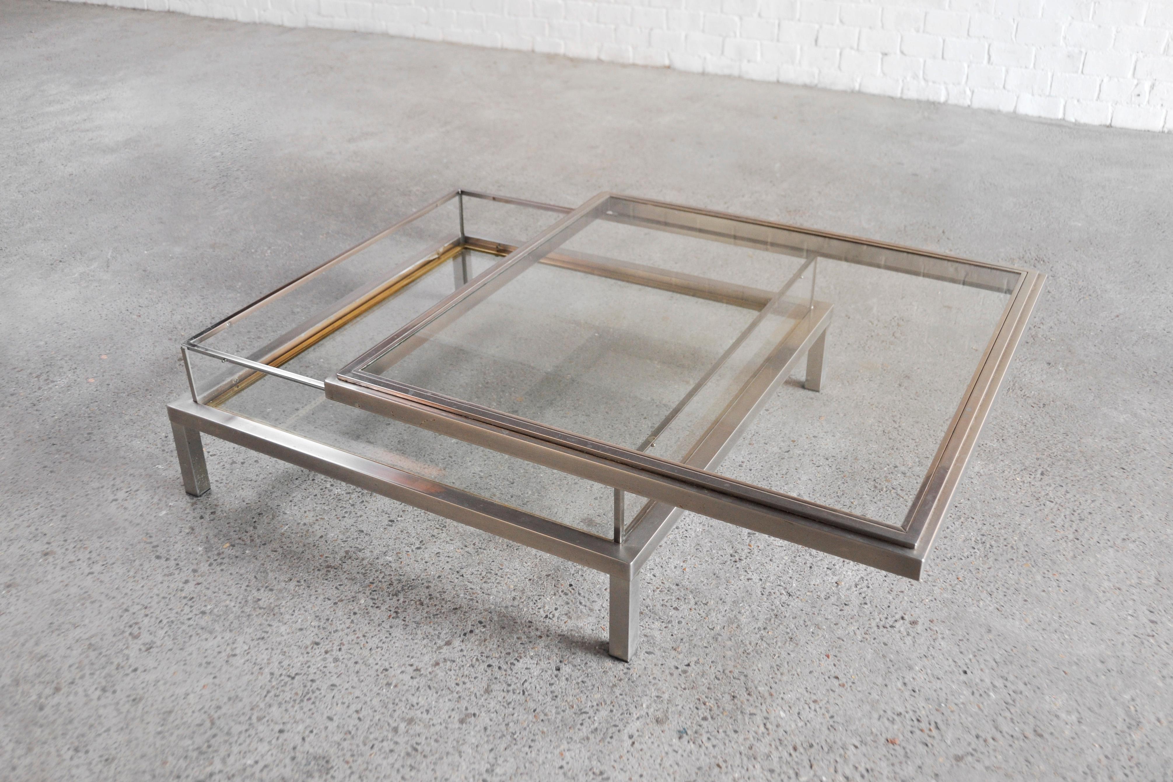 French Vintage Chrome and Brass Sliding Coffee Table from Maison Jansen, France, 1970s