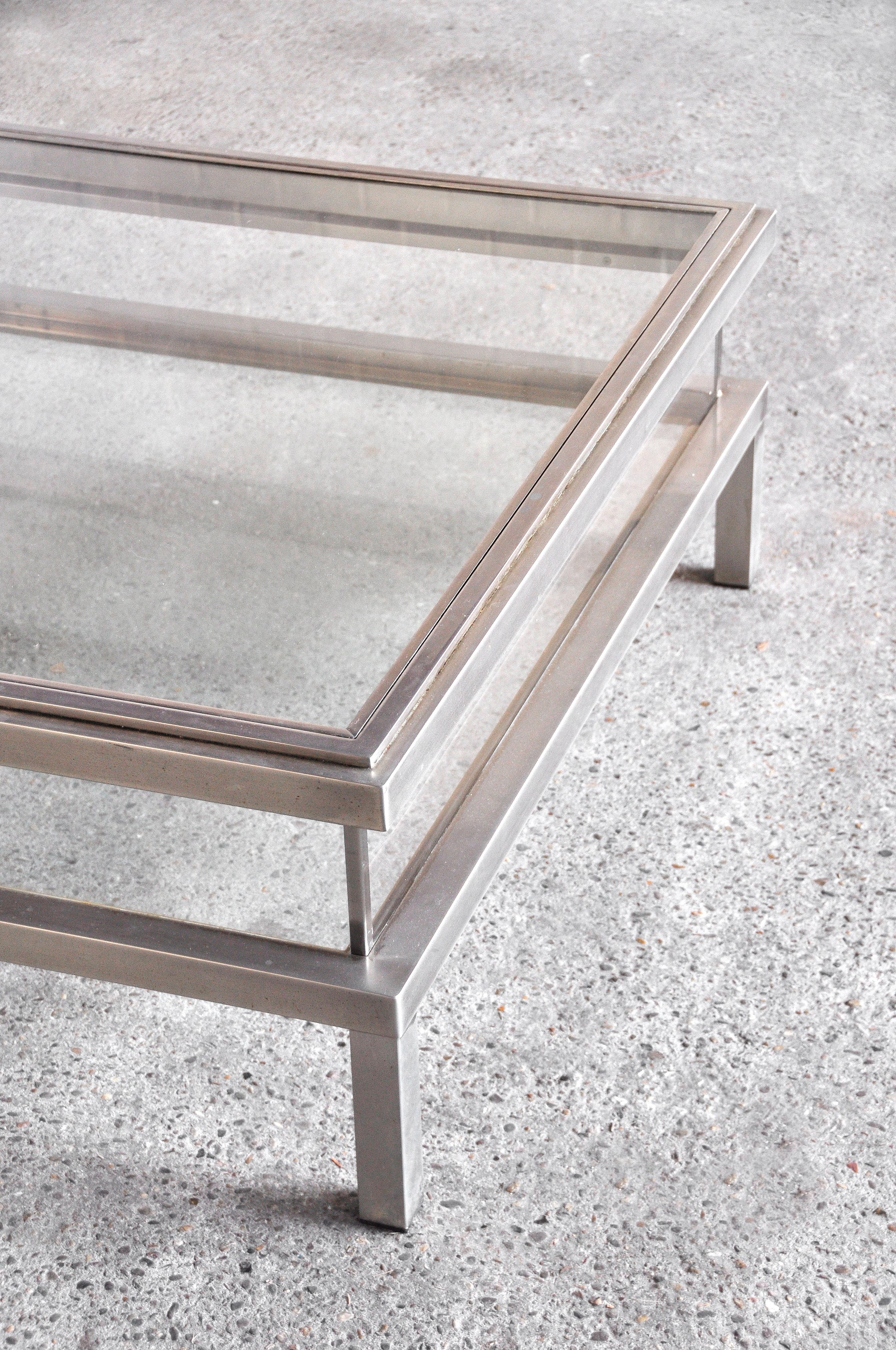 Vintage Chrome and Brass Sliding Coffee Table from Maison Jansen, France, 1970s 2