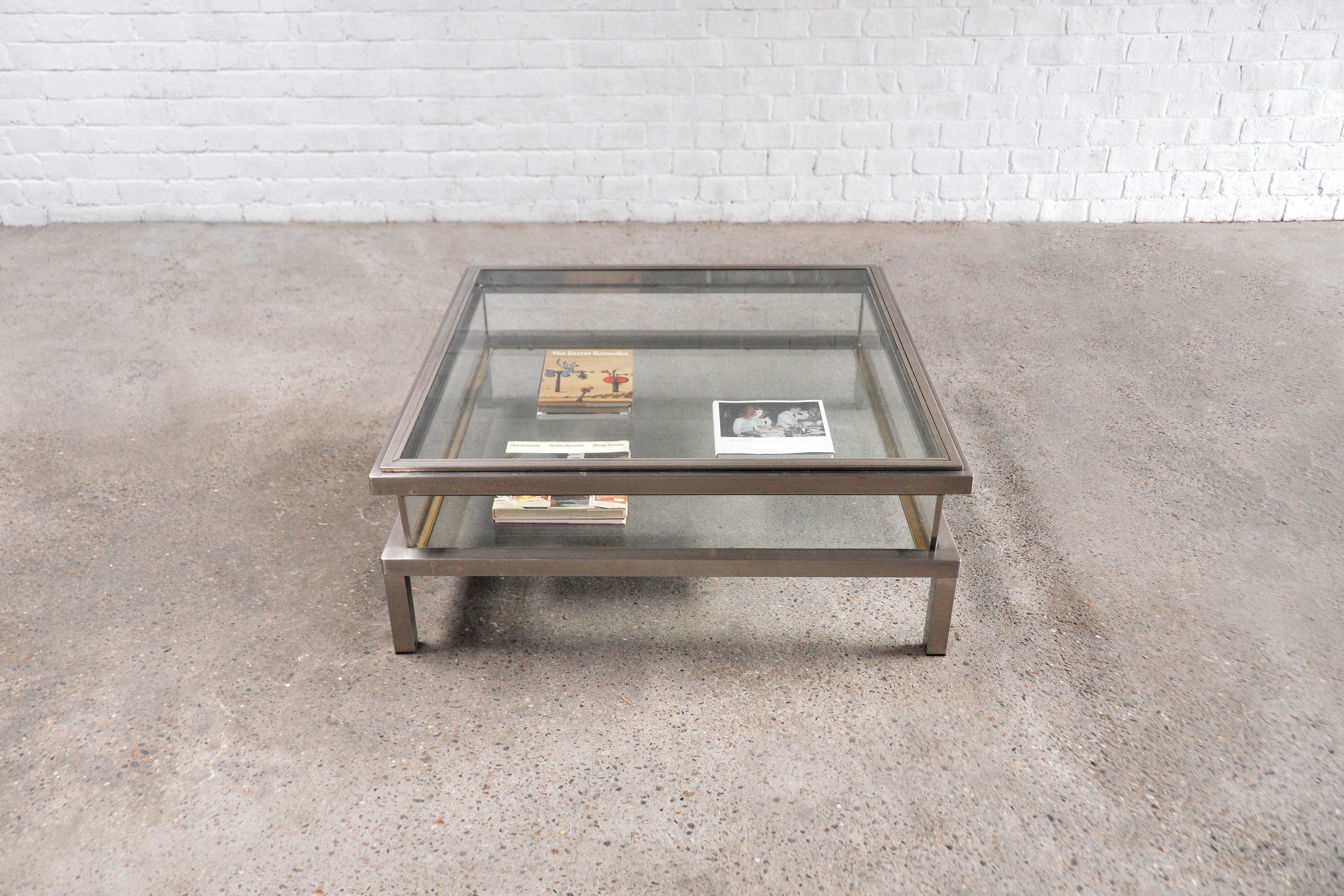 Vintage Chrome and Brass Sliding Coffee Table from Maison Jansen, France, 1970s 3