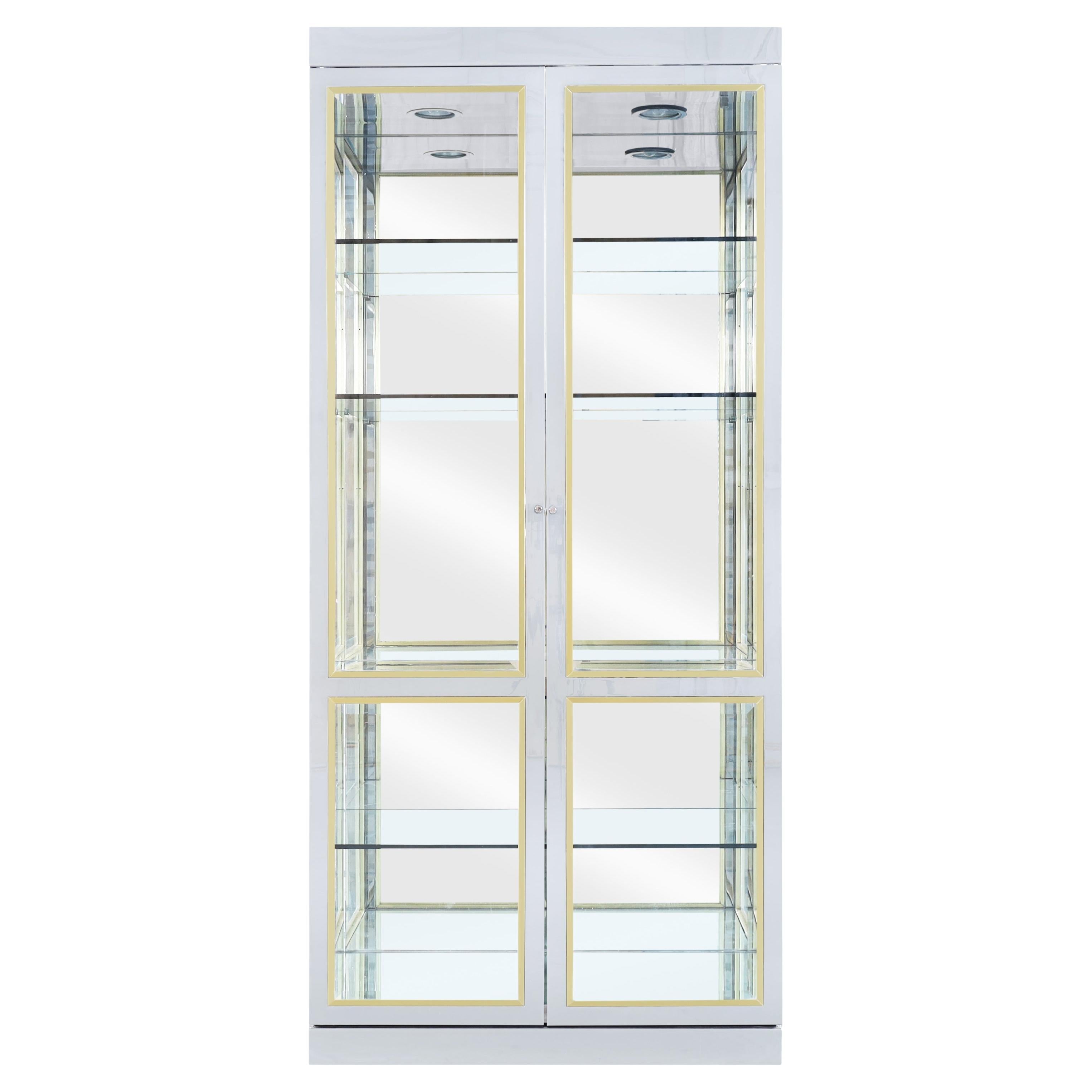 Vintage Chrome and Brass Vitrine / Display Cabinet, Mastercraft Style