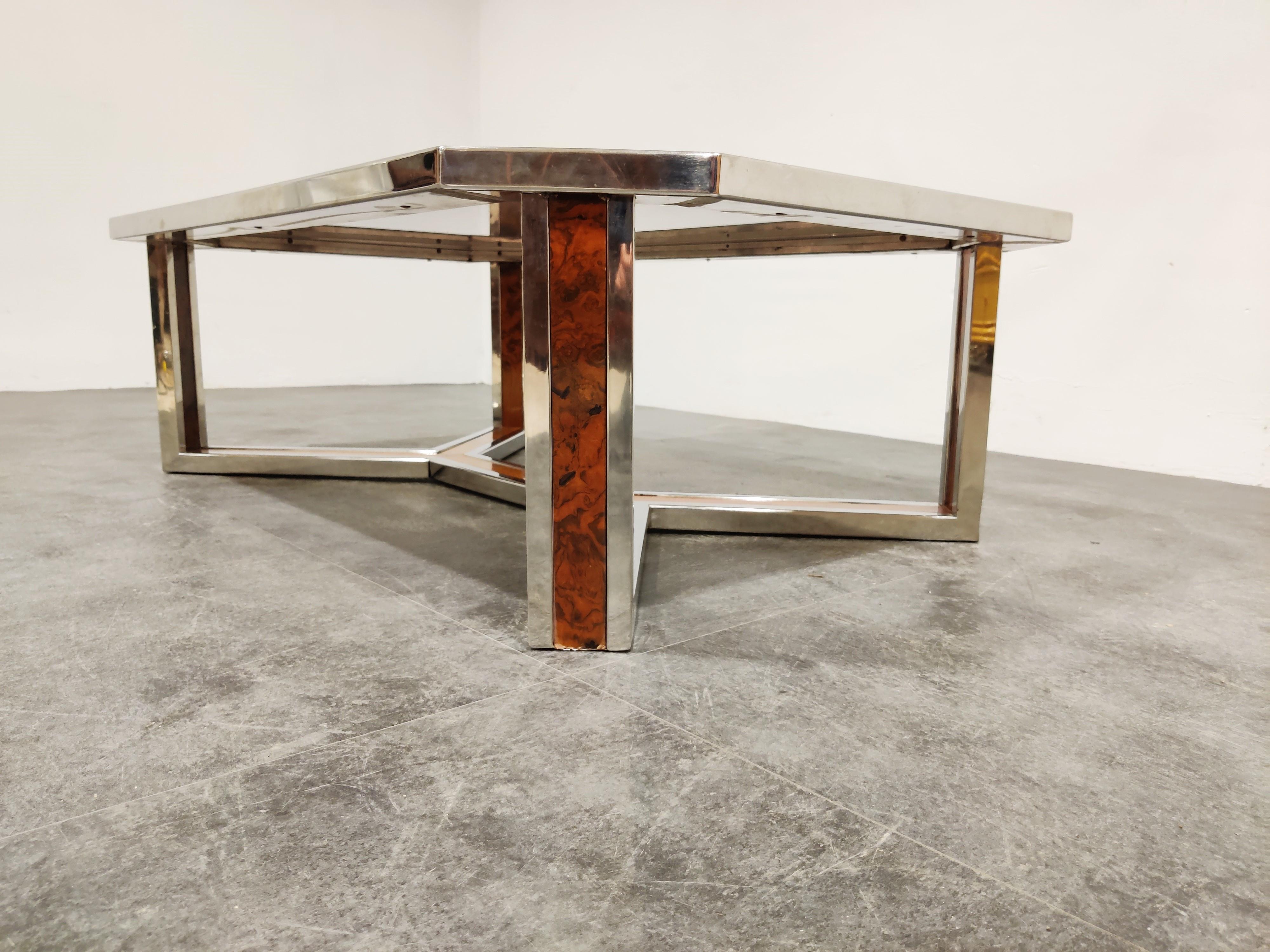 Vintage Chrome and Burl Wood Coffee Table, 1970s In Good Condition In HEVERLEE, BE