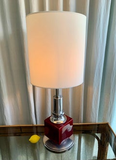 Lampe de bureau vintage en chrome et céramique