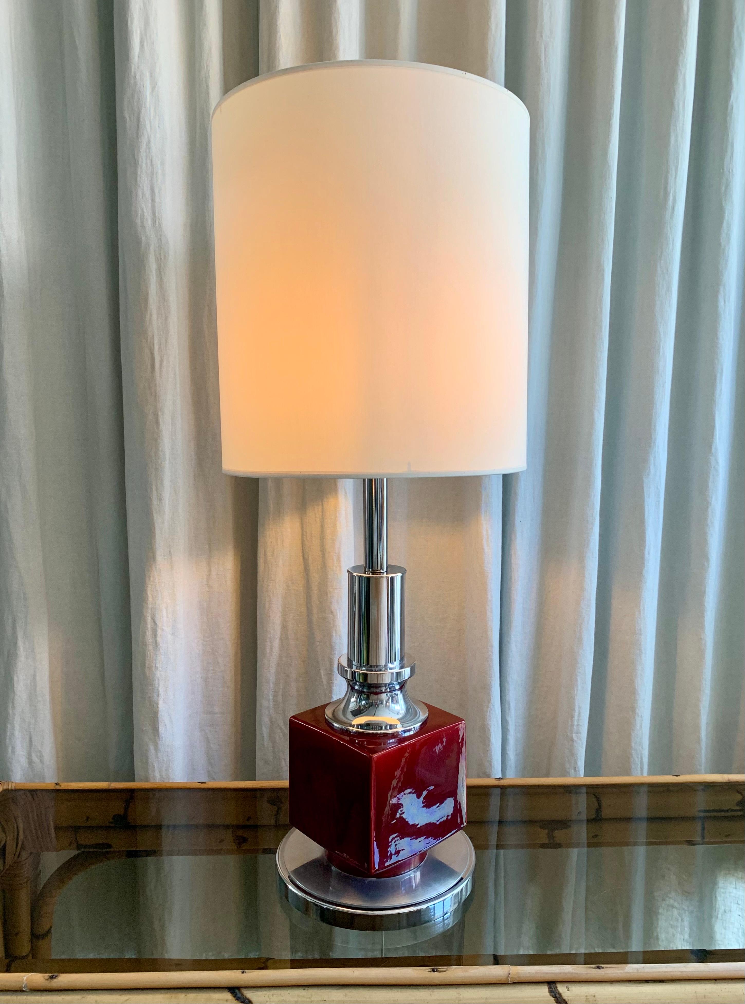 Fin du 20e siècle Lampe de bureau vintage en chrome et céramique en vente