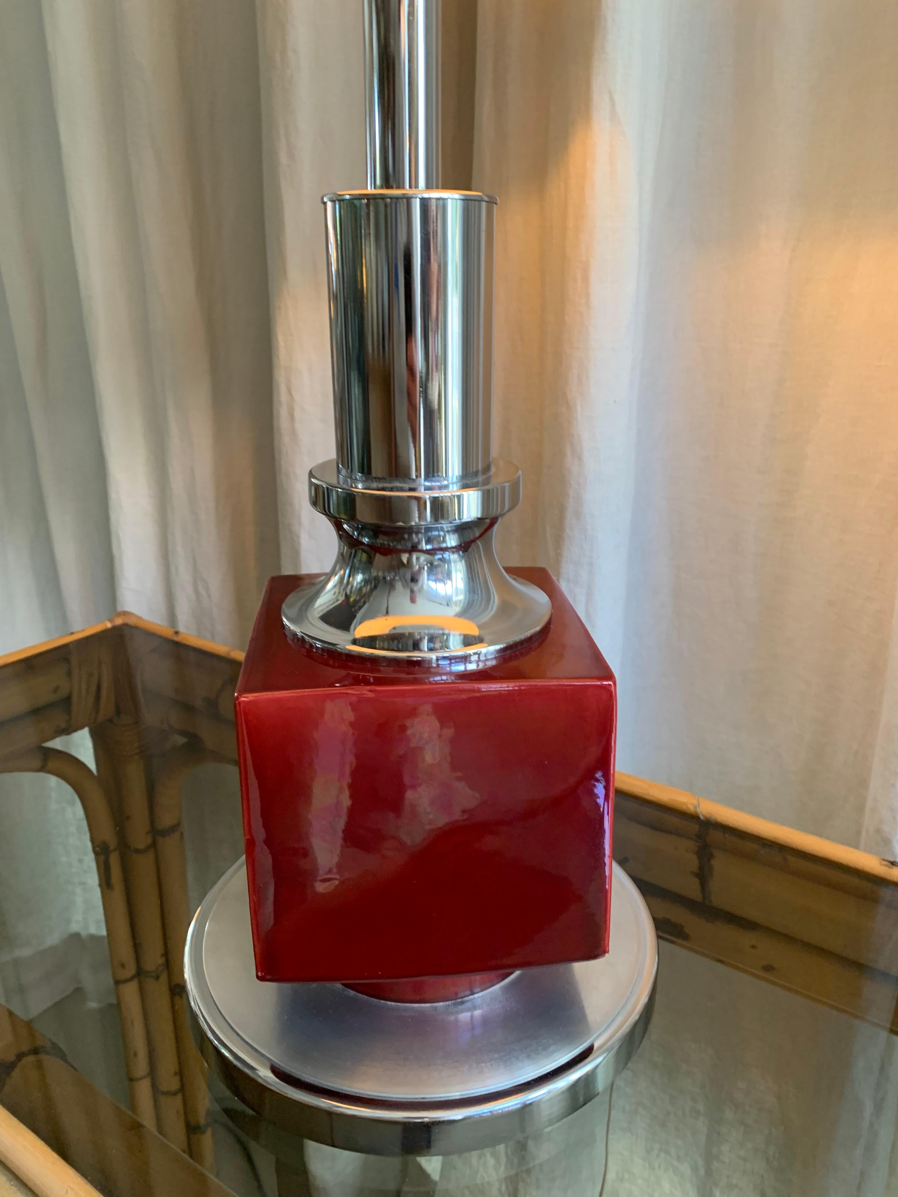 Céramique Lampe de bureau vintage en chrome et céramique en vente