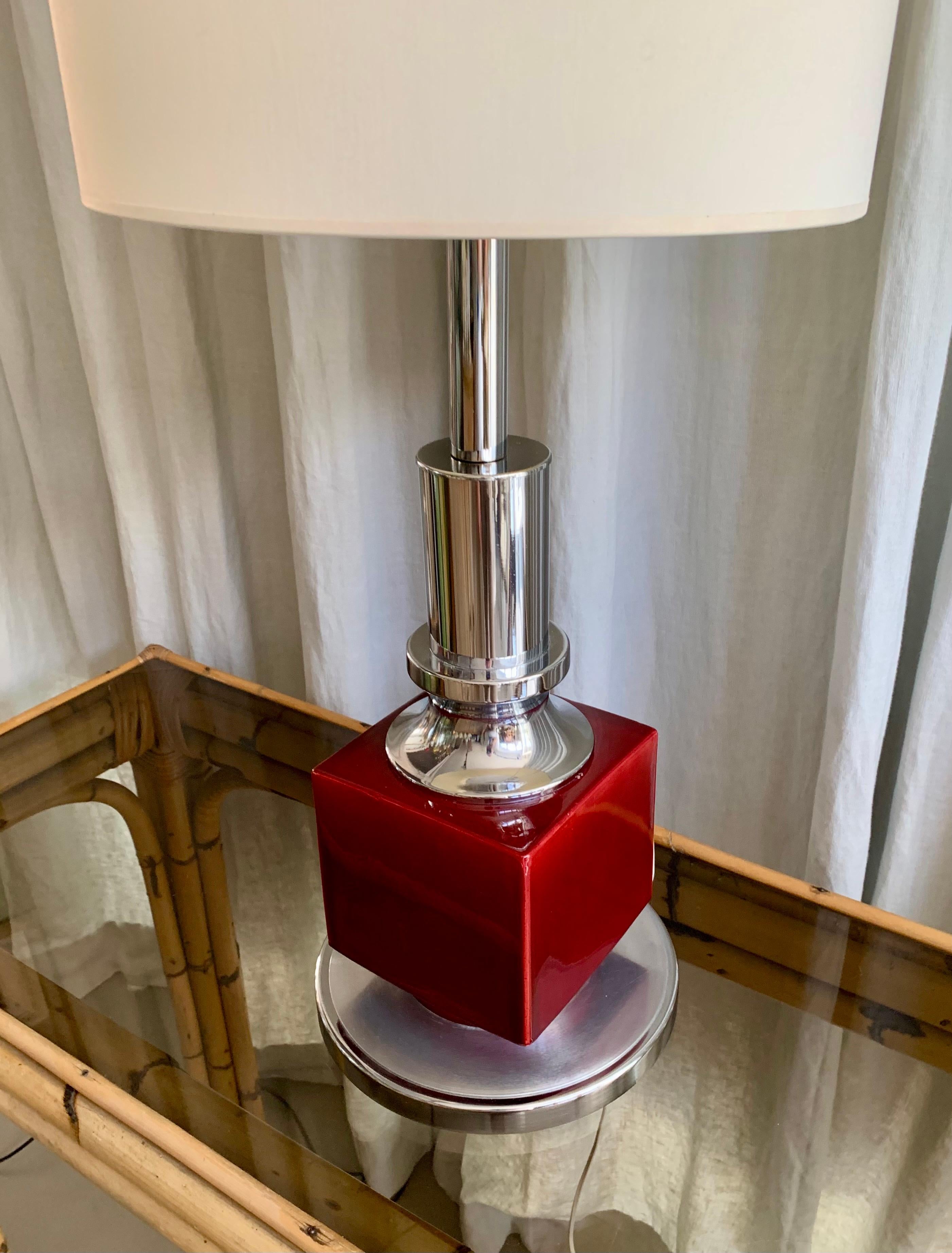 Lampe de bureau vintage en chrome et céramique en vente 2