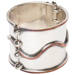 Vintage Chrome and Copper Modernist Cuff Bracelet