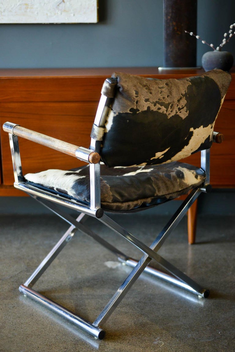 Vintage Chrome and Cowhide Directors Chair, ca. 1970 at 1stDibs