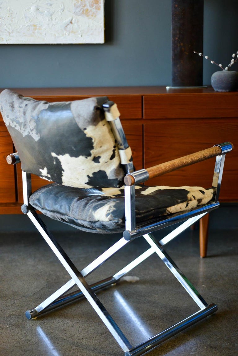 Vintage Chrome and Cowhide Directors Chair, ca. 1970 at 1stDibs